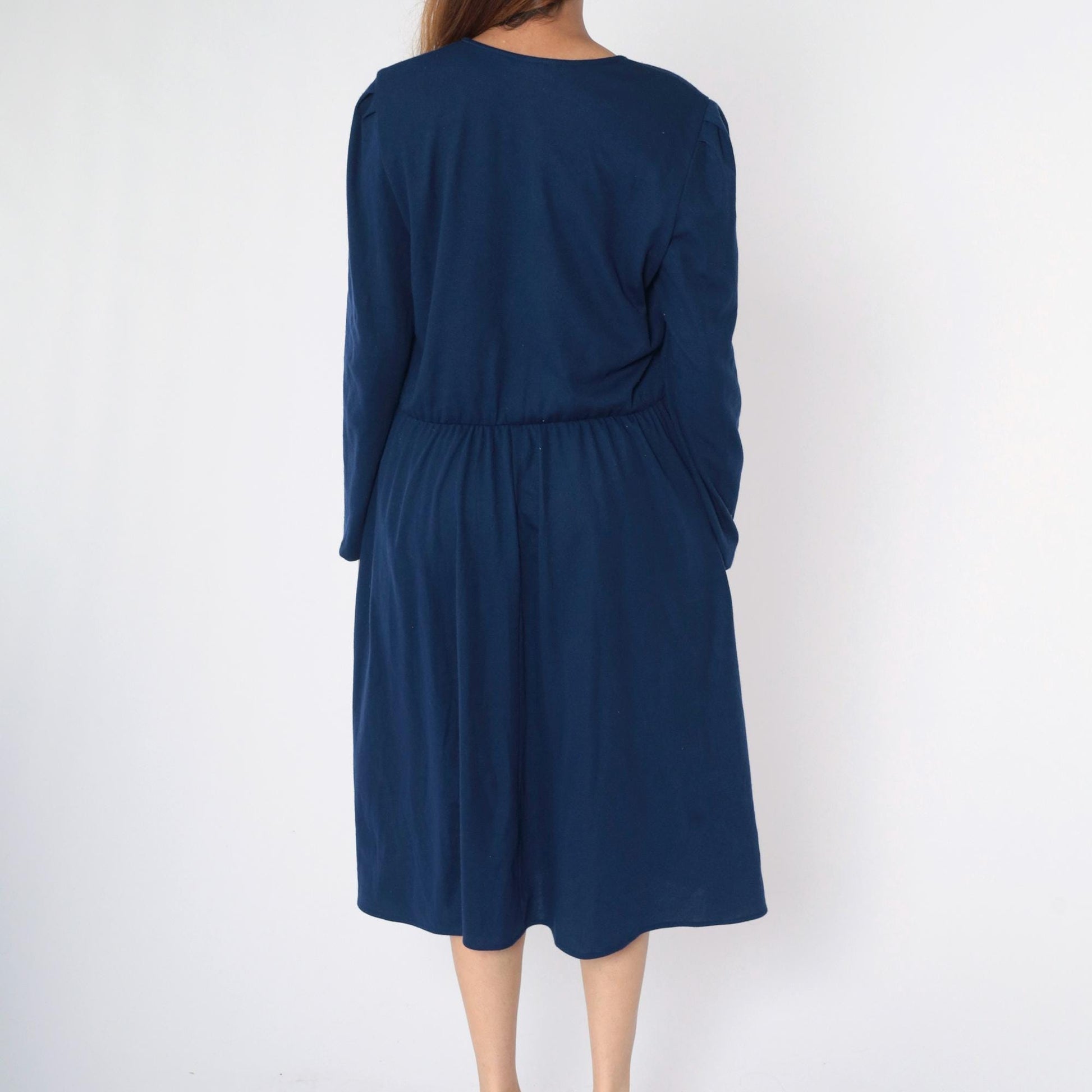 80s Tabby of California Navy Double Breasted Midi Shirtdress Puff Sleeve Medium Large