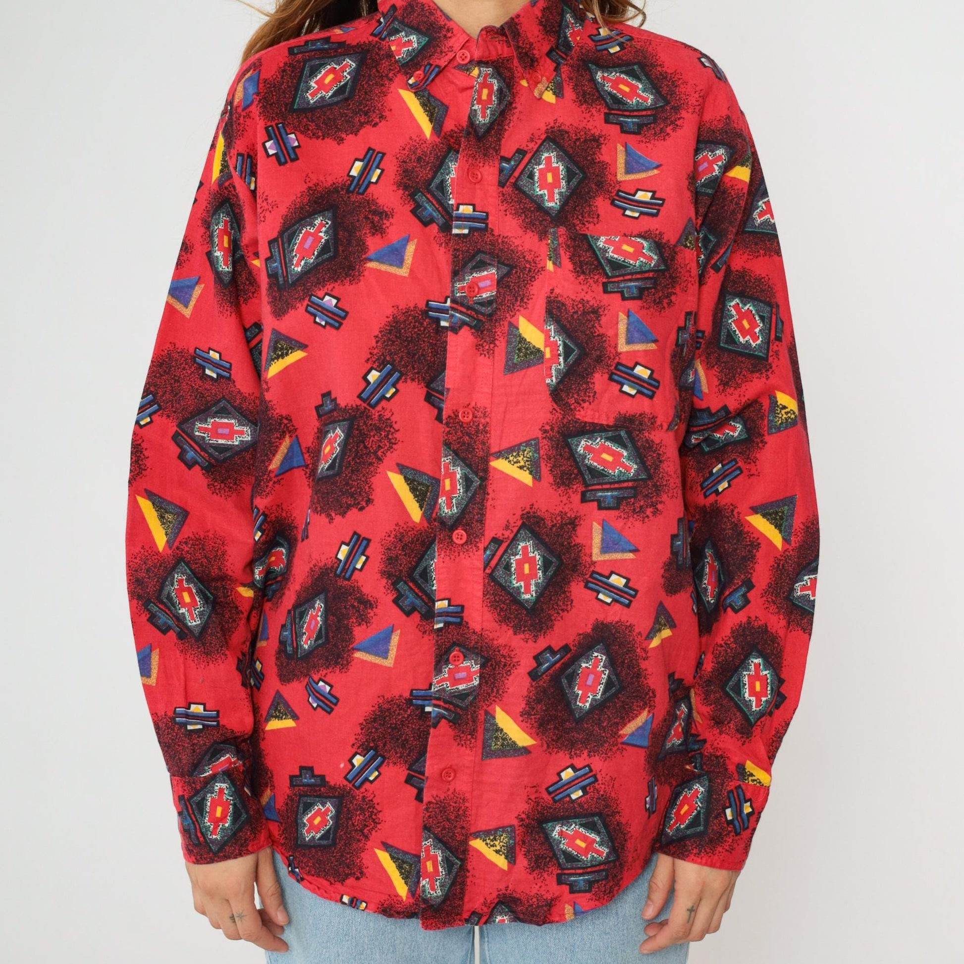 90s Pearl River Clothing Co. Red Southwestern Button Up Shirt Large L