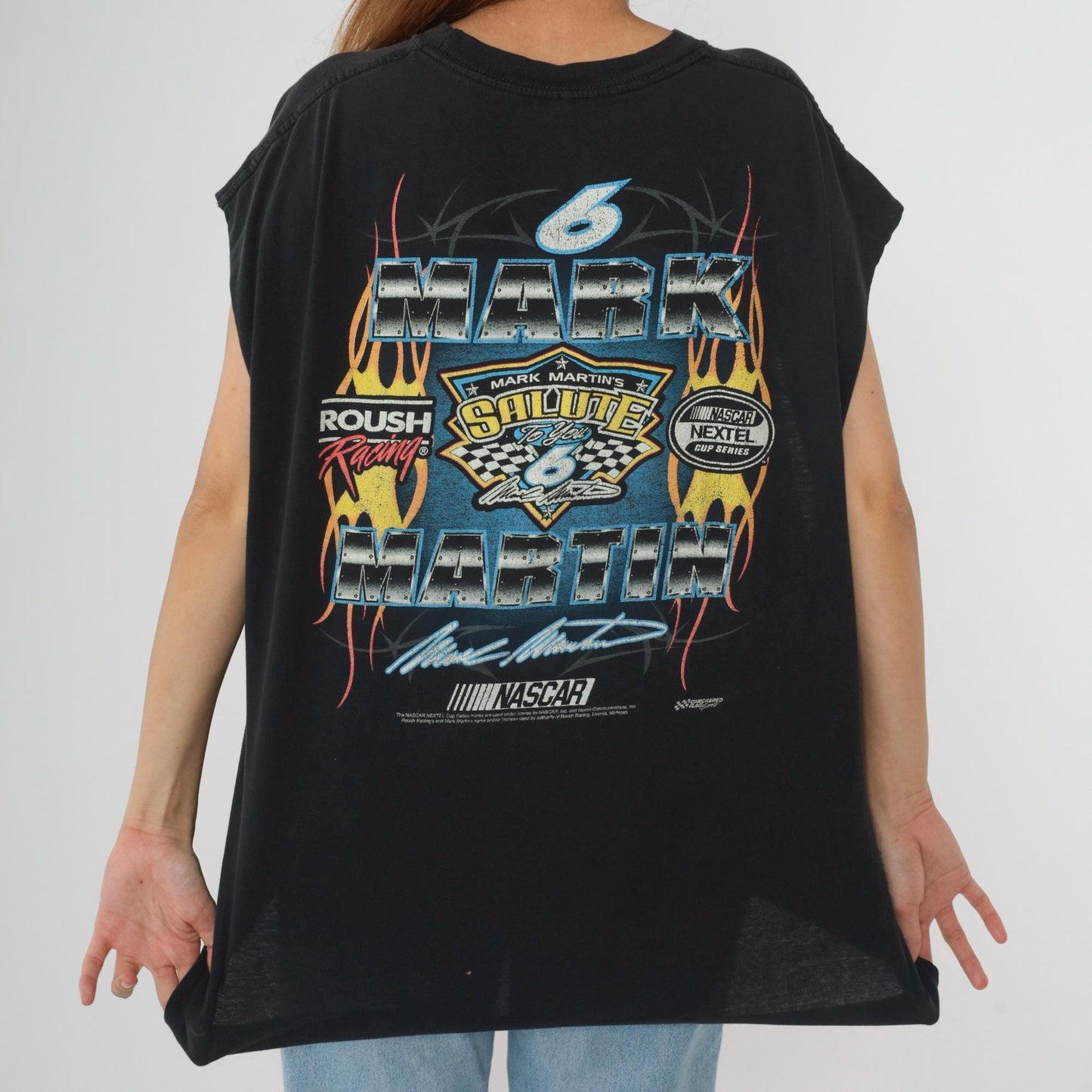 Y2K NASCAR Mark Martin Flame Graphic Muscle Tee Black XXL