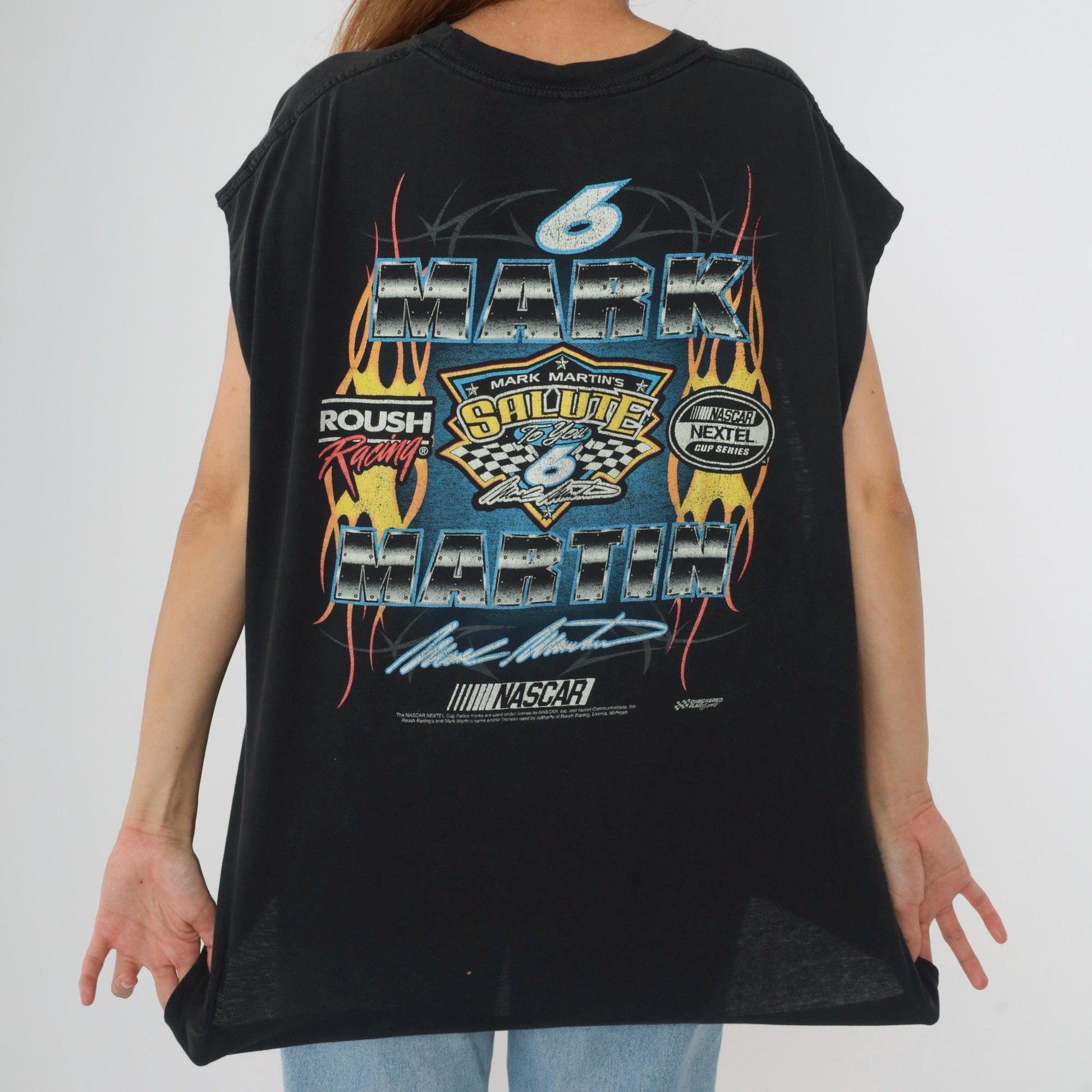 Y2K NASCAR Mark Martin Flame Graphic Muscle Tee Black XXL