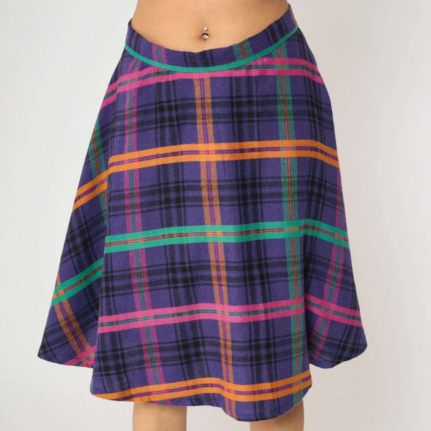 90s Purple Plaid Midi Skirt High Waisted Checkered School Girl Medium M