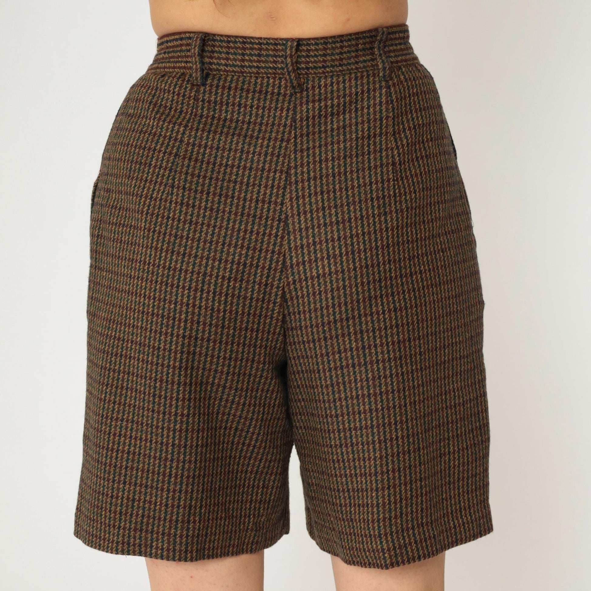 90s Sag Harbor Plaid Wool Shorts High Waisted Pleated Burgundy Navy Small