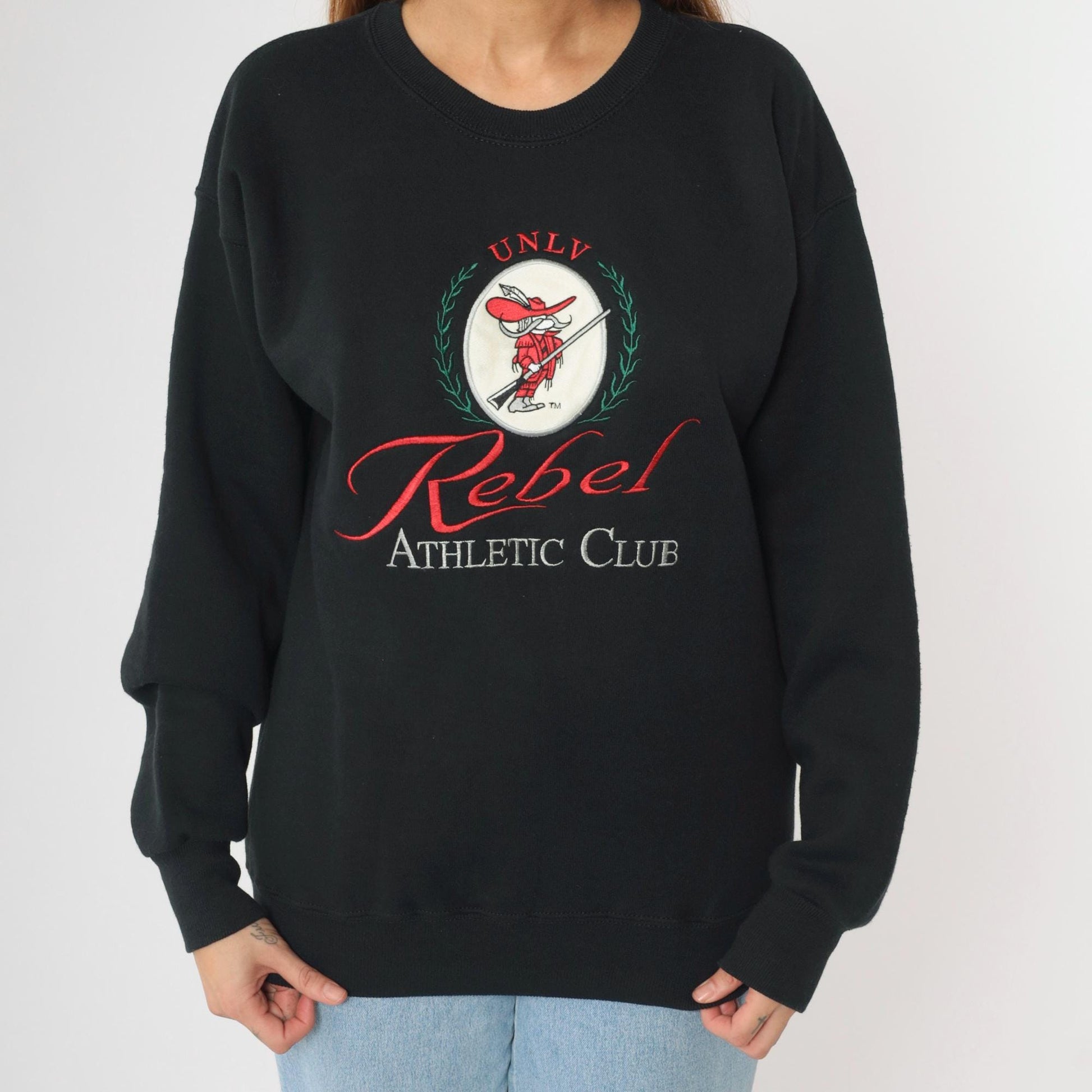 90s UNLV Rebels Embroidered Sweatshirt Black Lee Crewneck Medium