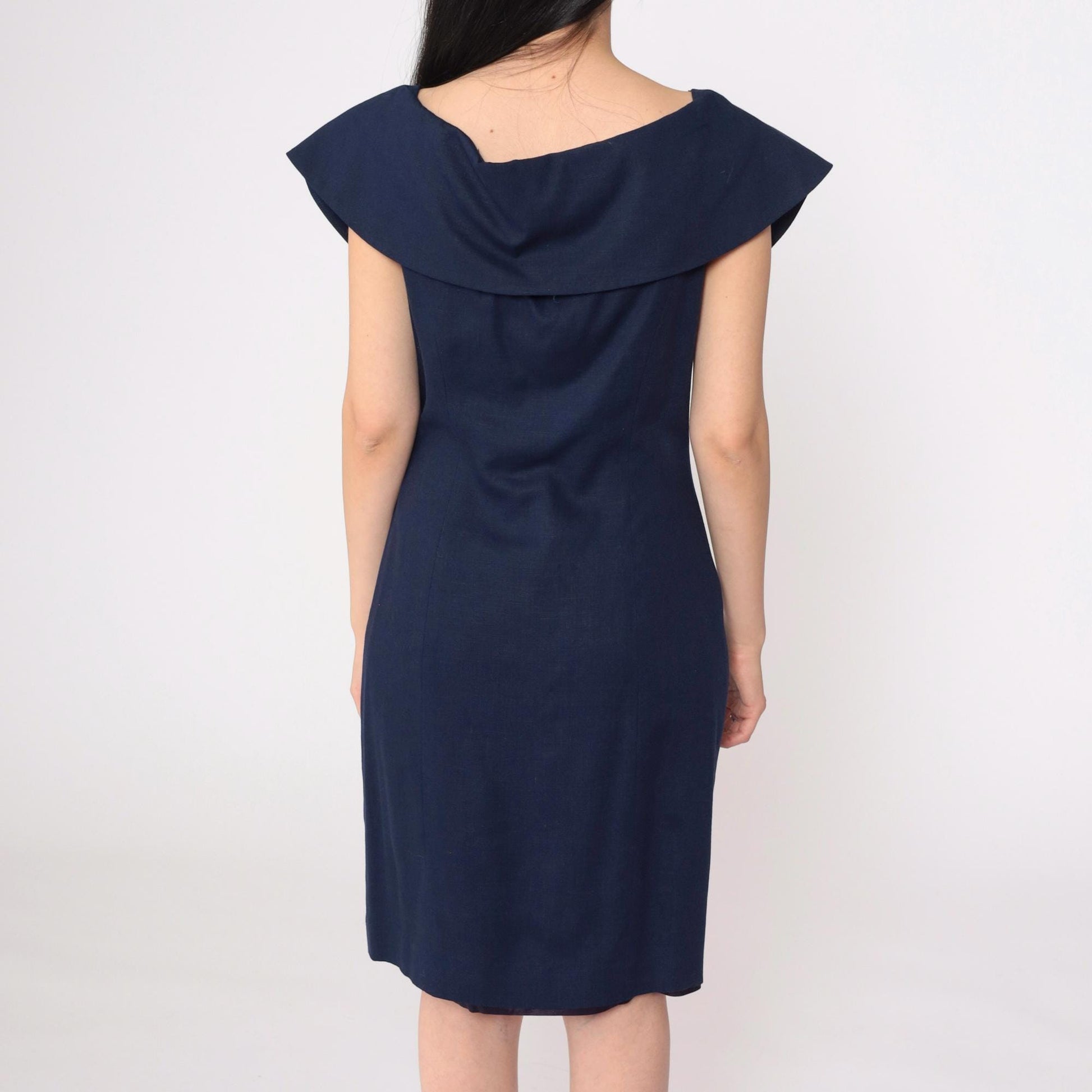 80s Kathryn Conover Navy Portrait Collar Mini Dress Double-Breasted Small 6