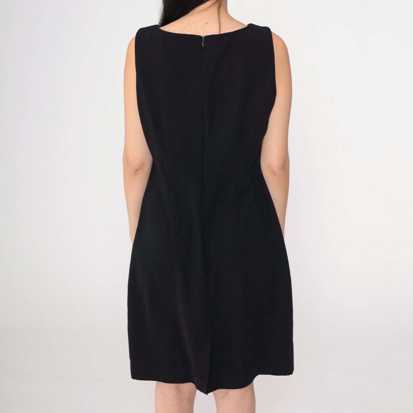90s Black Shift Dress V-Neck Sleeveless Mini Solid Medium 8
