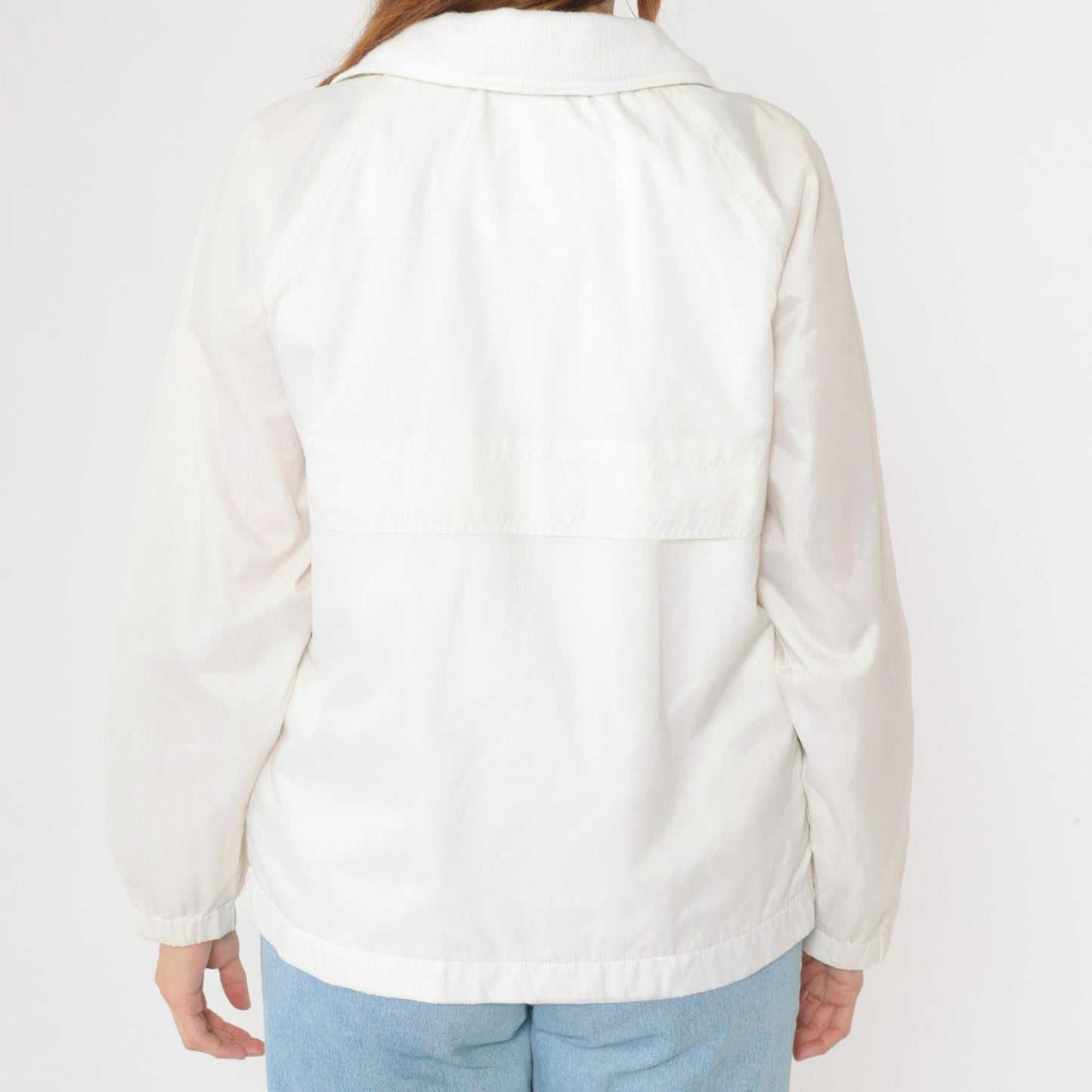 80s White Nylon Windbreaker Jacket Zip Up Raglan Sleeve Small S
