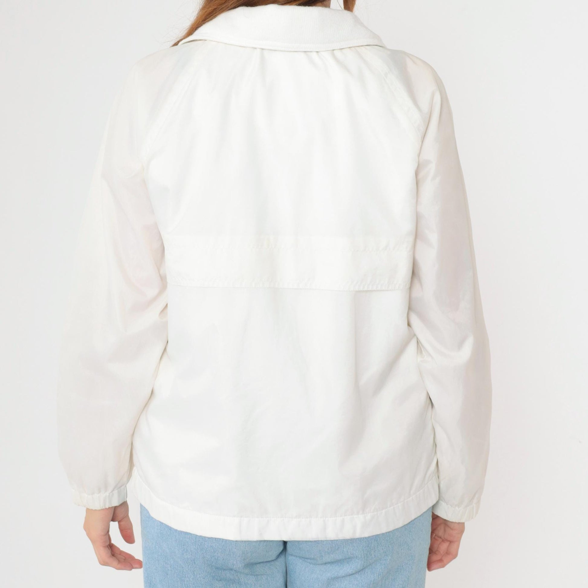 80s White Nylon Windbreaker Jacket Zip Up Raglan Sleeve Small S