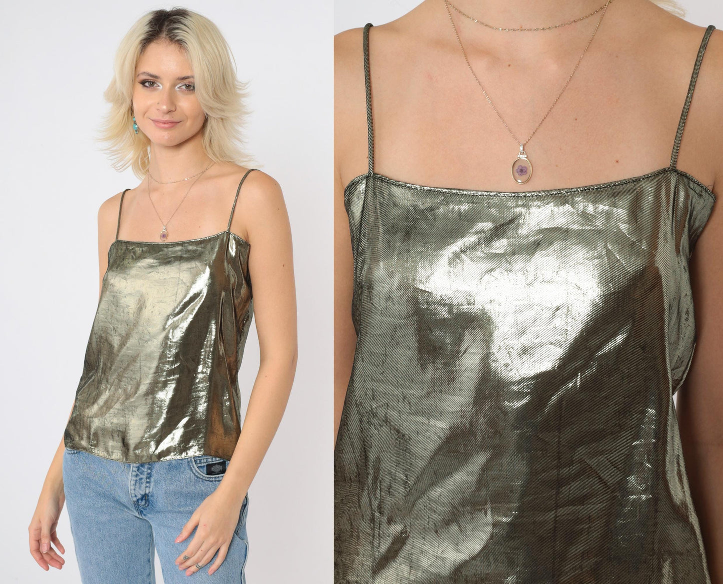 80s Metallic Gold Spaghetti Strap Tank Top Camisole Small