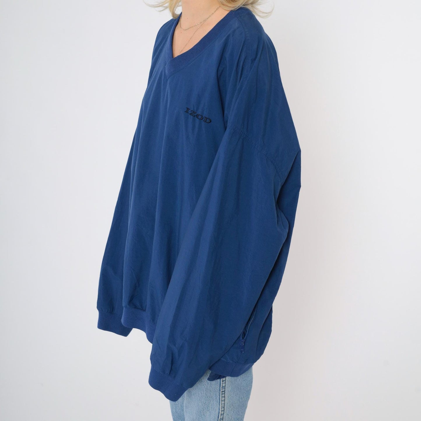 90s Izod Windbreaker Jacket Dark Blue V-Neck Pullover Nylon Extra Large XL