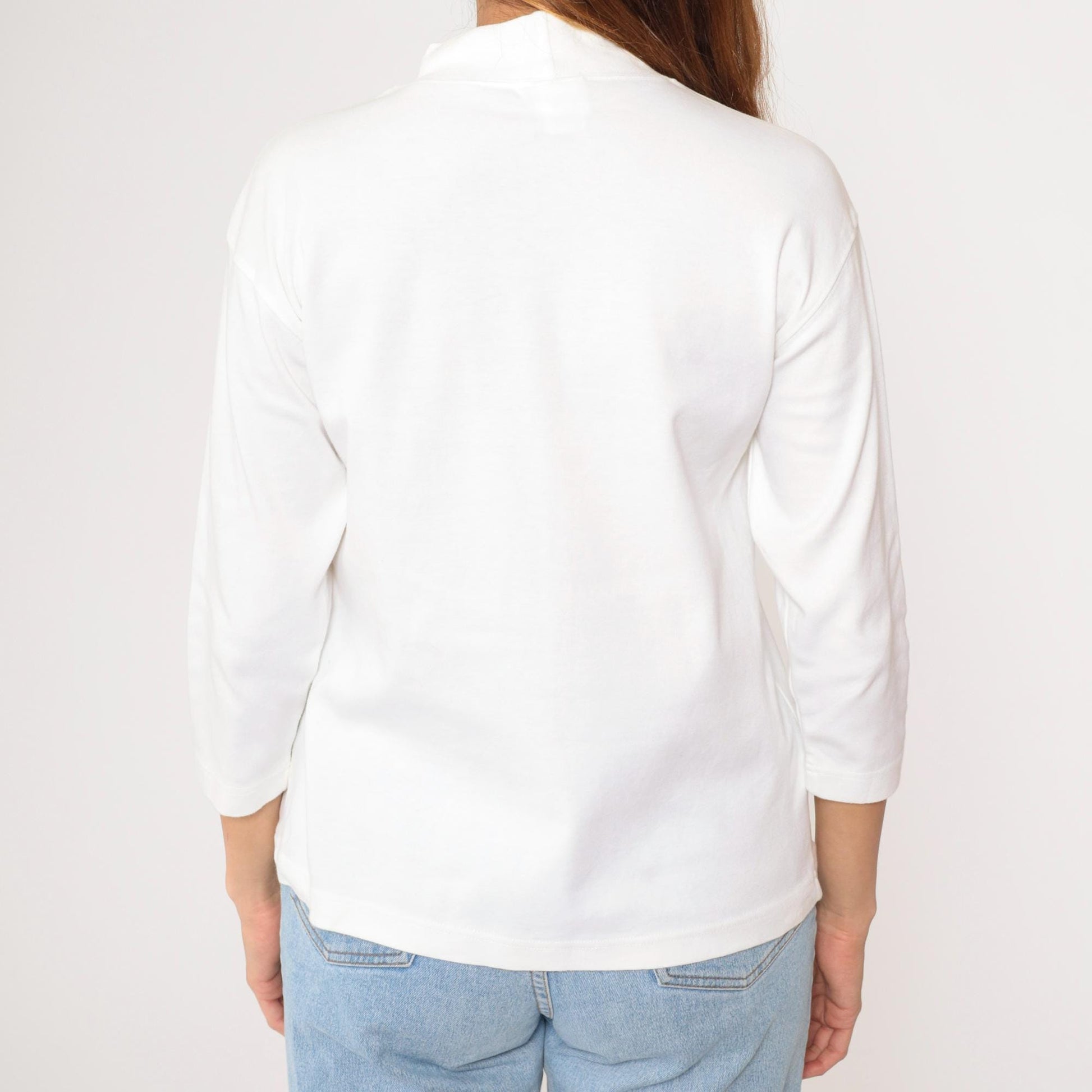 90s Norm Thompson White Mock Neck 3/4 Sleeve T-Shirt Small S