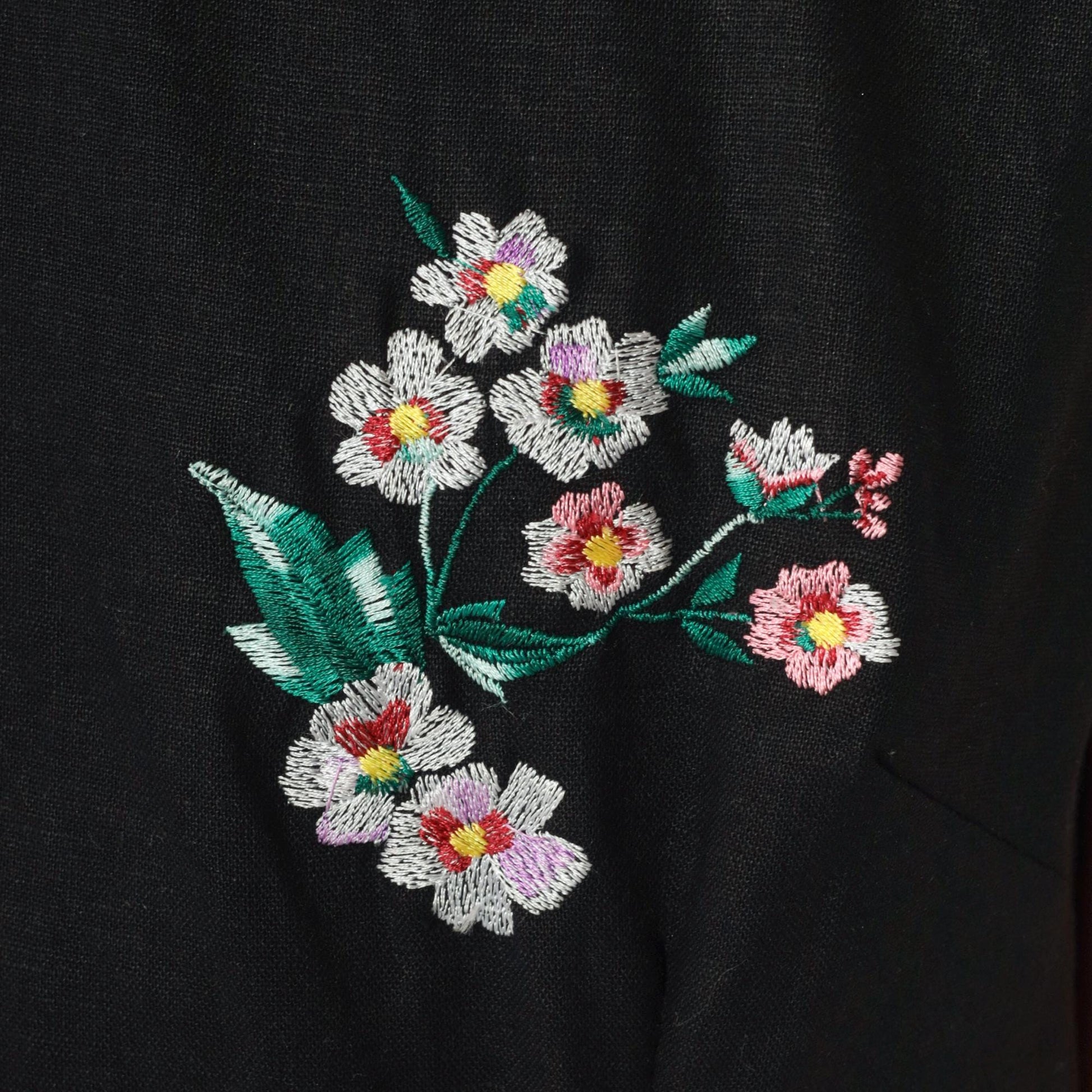 90s Dress Barn Cheongsam Maxi Black Floral Embroidered Mandarin Collar Medium 8