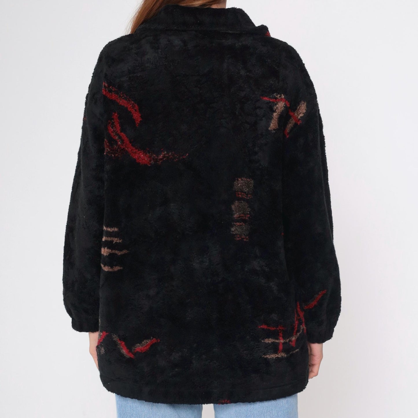 90s Forecaster Fleece Jacket Black Abstract Geometric Zip Up Extra Small