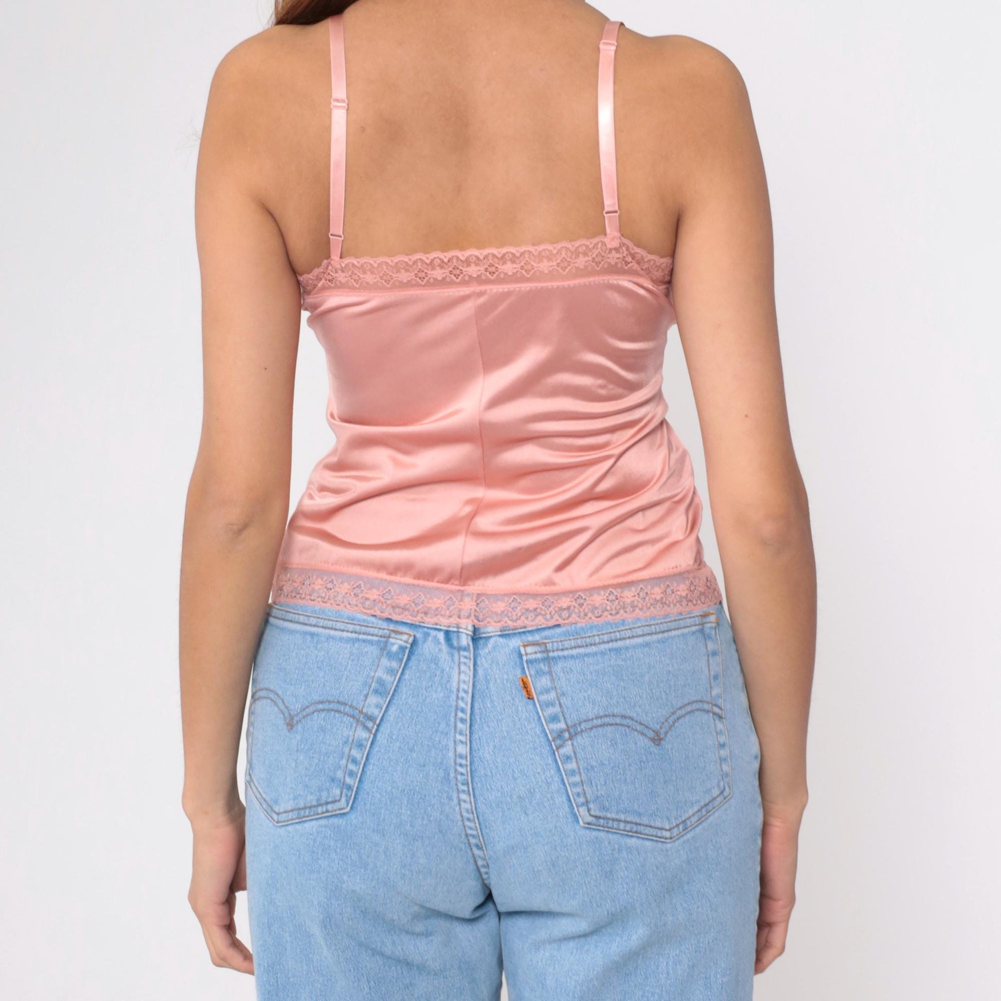 70s Formfit Pink Lace Camisole Adjustable Spaghetti Strap Tank Extra Small