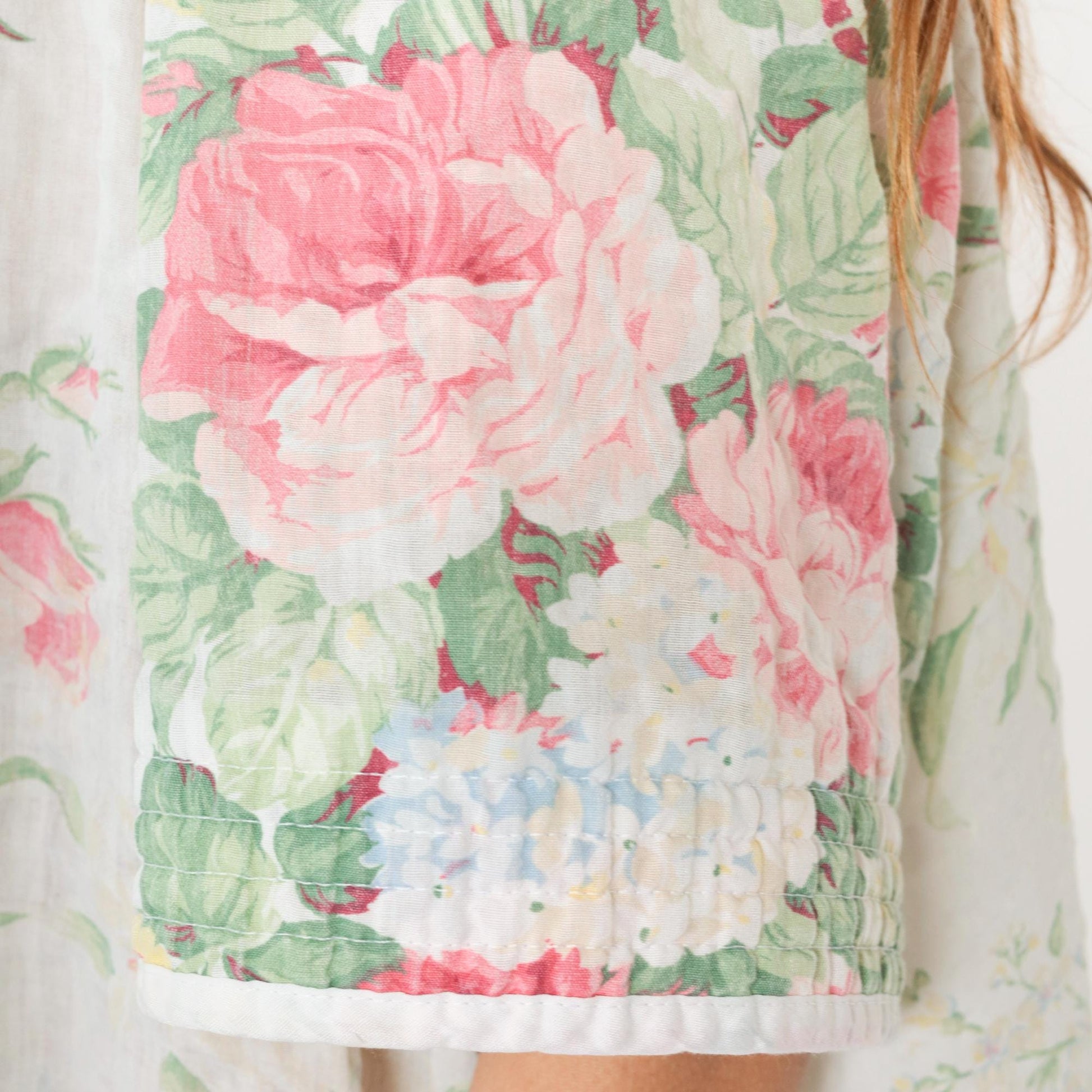 80s Floral Lounge Dress White Snap-Front Nightgown Pockets Extra Large