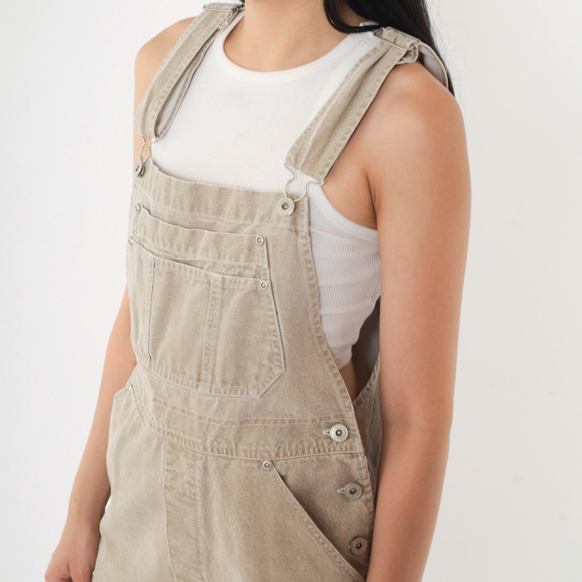 00s Landing Strip Tan Denim Overalls Tapered Leg Medium