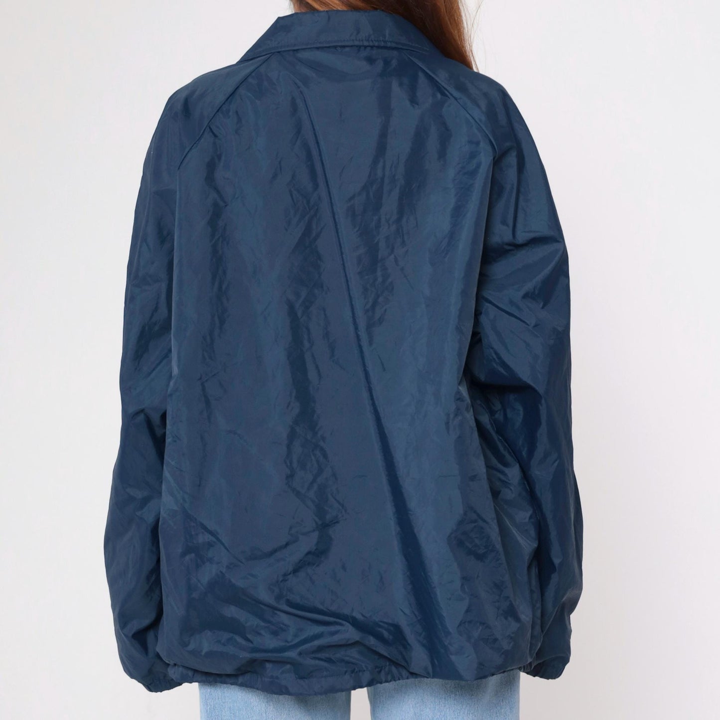 90s Nobel Nighthawks Navy Windbreaker Jacket Snap Front Nylon XXL