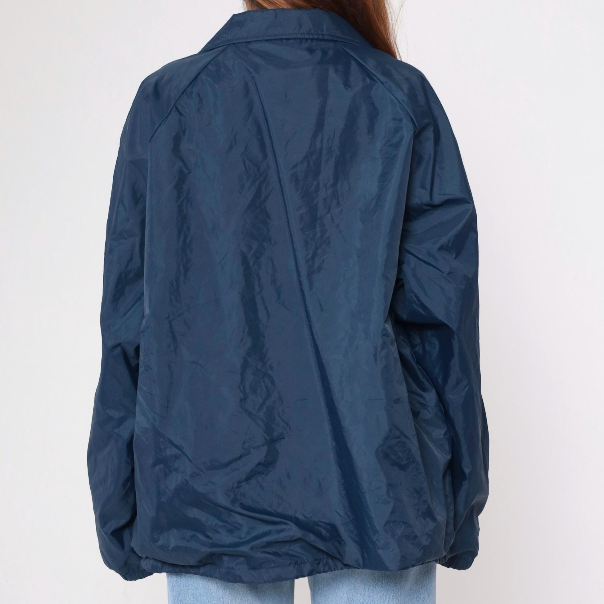 90s Nobel Nighthawks Navy Windbreaker Jacket Snap Front Nylon XXL