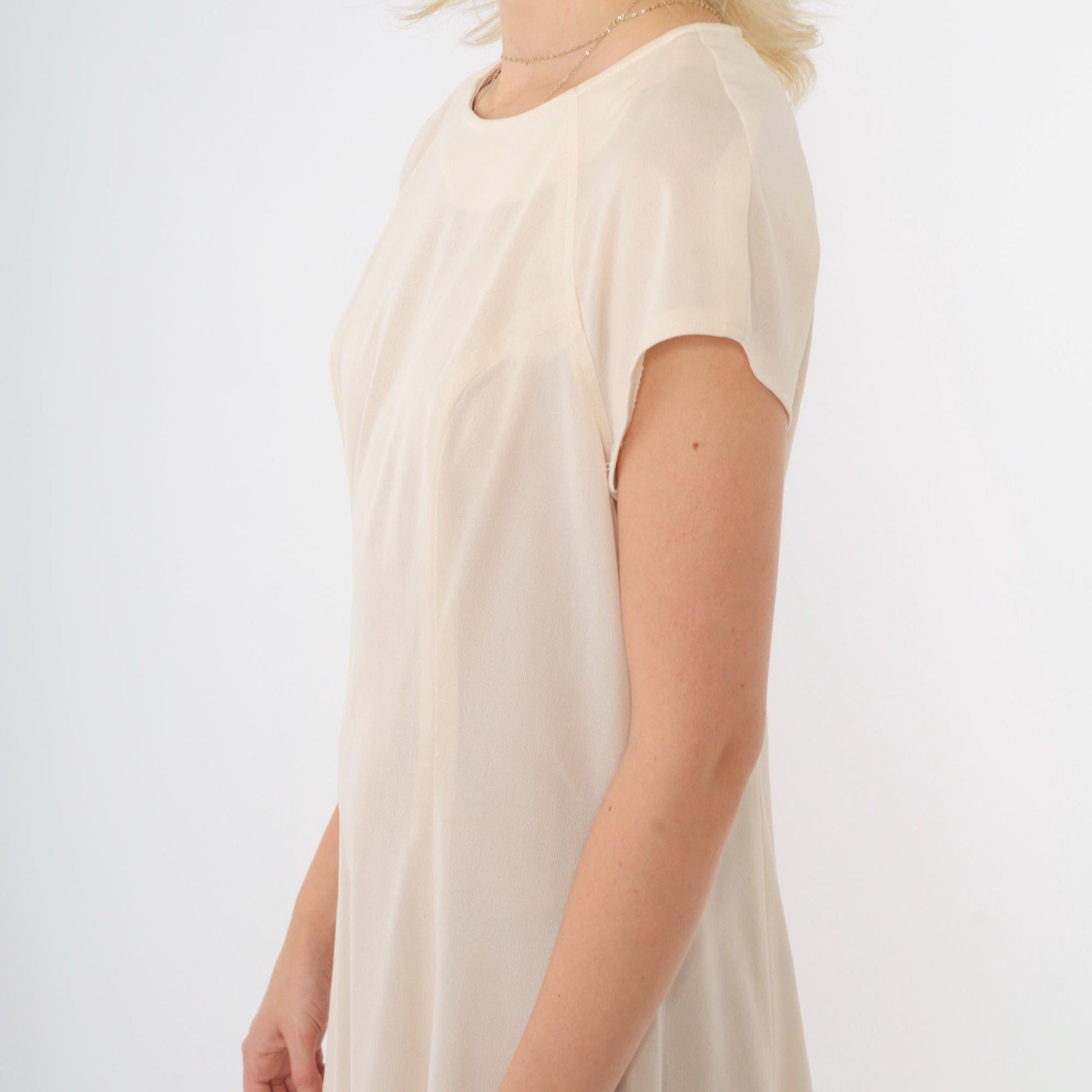 60s Mod Shift Dress Cream Semi-Sheer Raglan Midi Small Medium