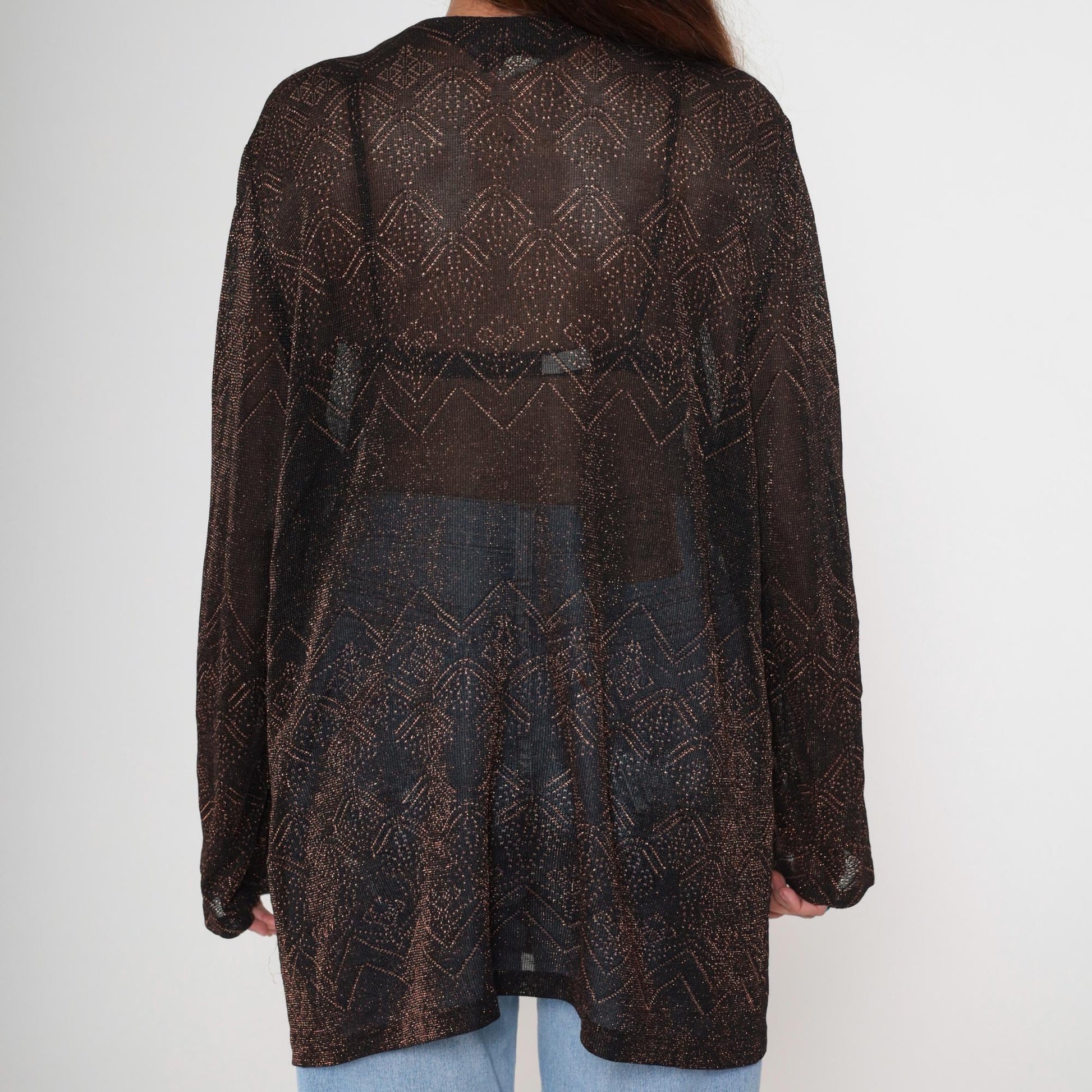 90s Alex Evenings Metallic Bronze Geometric Open Front Jacket Plus Size 20W
