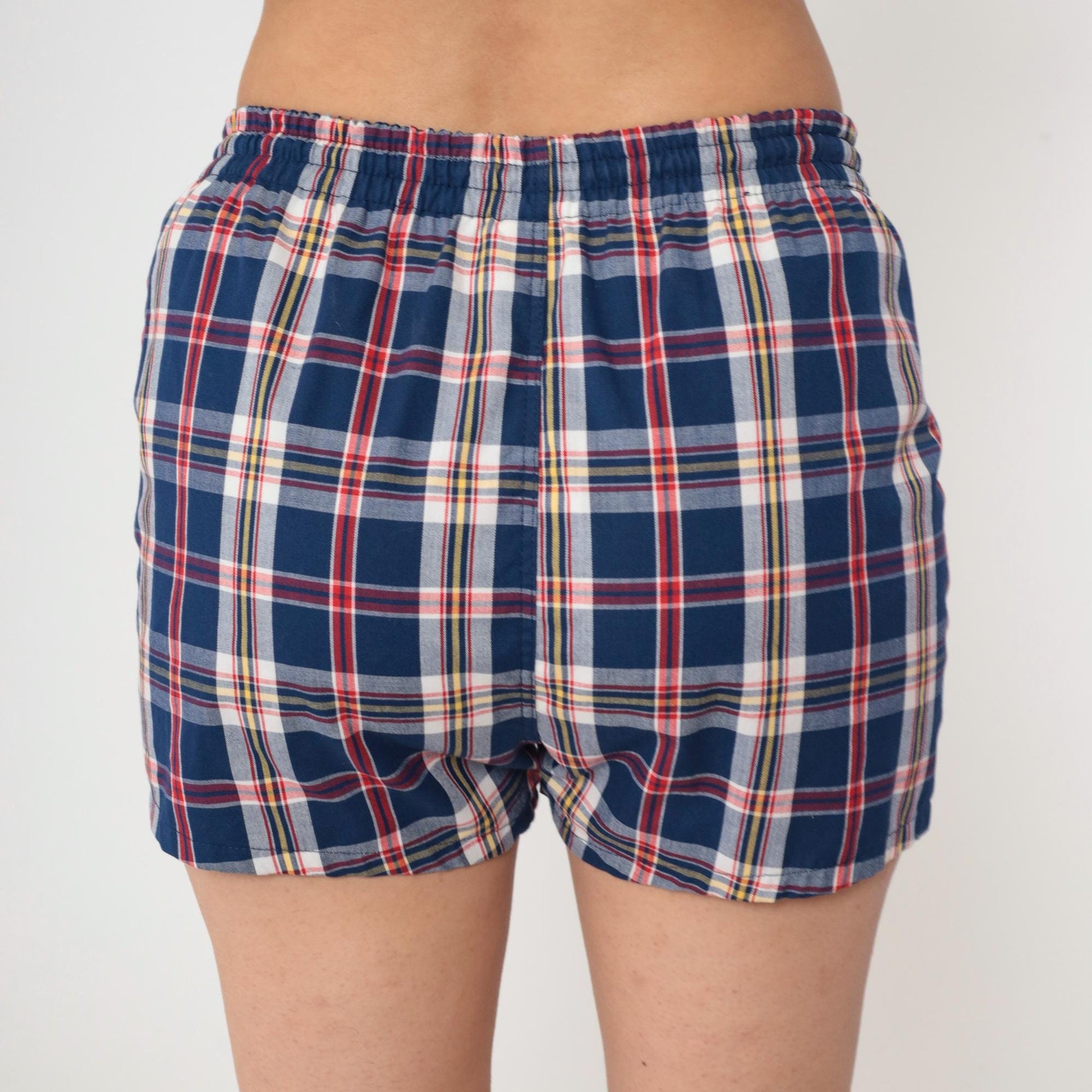 70s Towncraft Plaid Swim Trunks Navy Red White Checkered Small