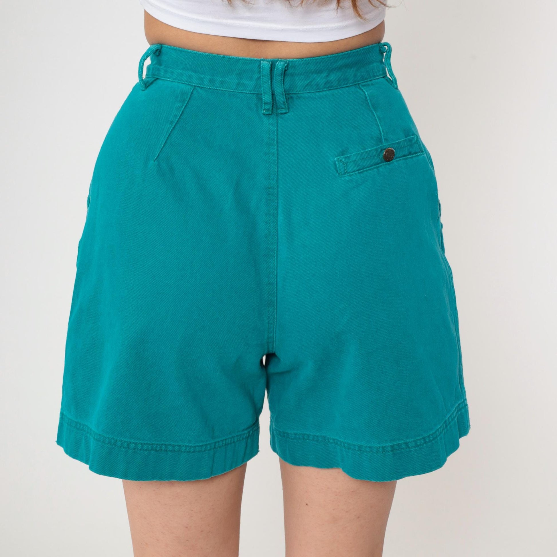 90s Lizwear Teal Denim Shorts High Waist Pleated Mom Shorts Extra Small XS