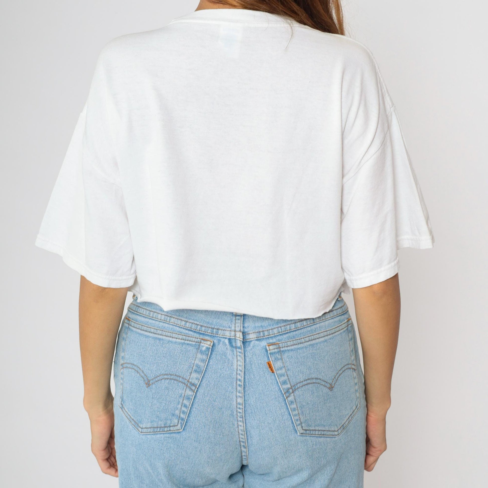 90s Cat & Dog Graphic Crop Top White Cotton T-Shirt Large L