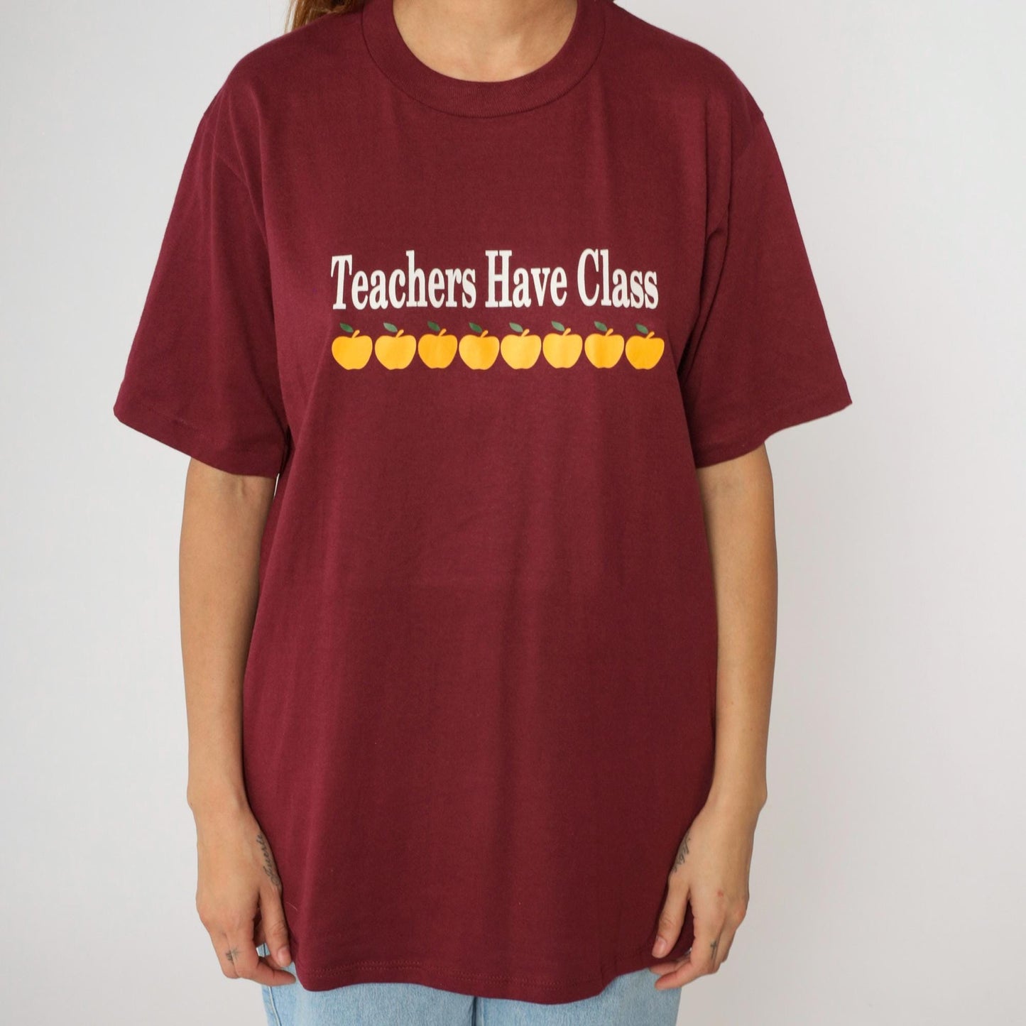 90s Jerzees Teachers Have Class Apple Graphic Tee Burgundy Large
