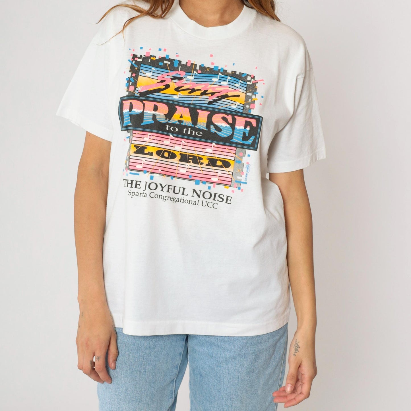 90s Praise the Lord Sparta Congregational UCC Graphic T-Shirt White Large L