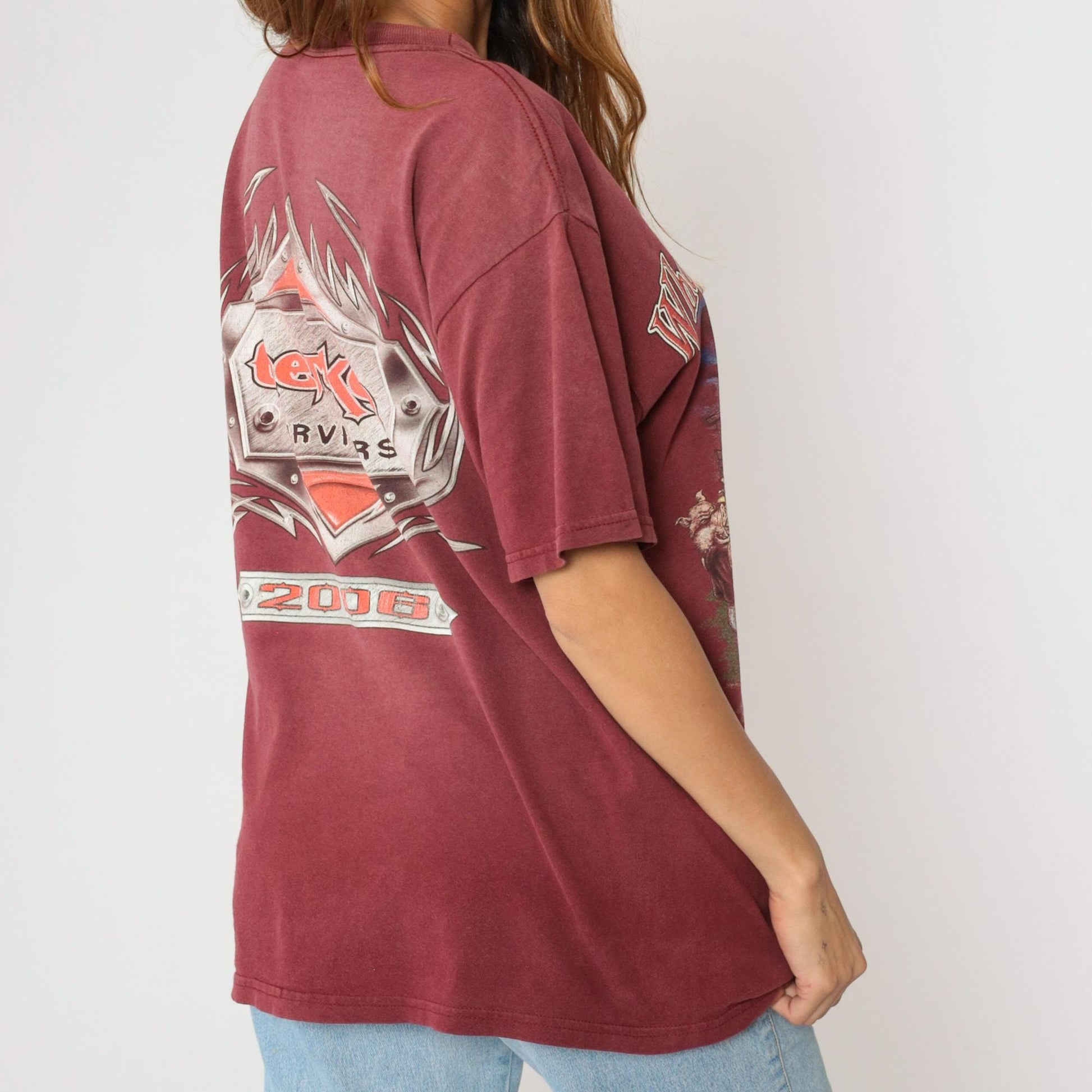 2000s Cherokee Survivors Rally Biker Graphic T-Shirt Maroon Pig Motorcycle Large