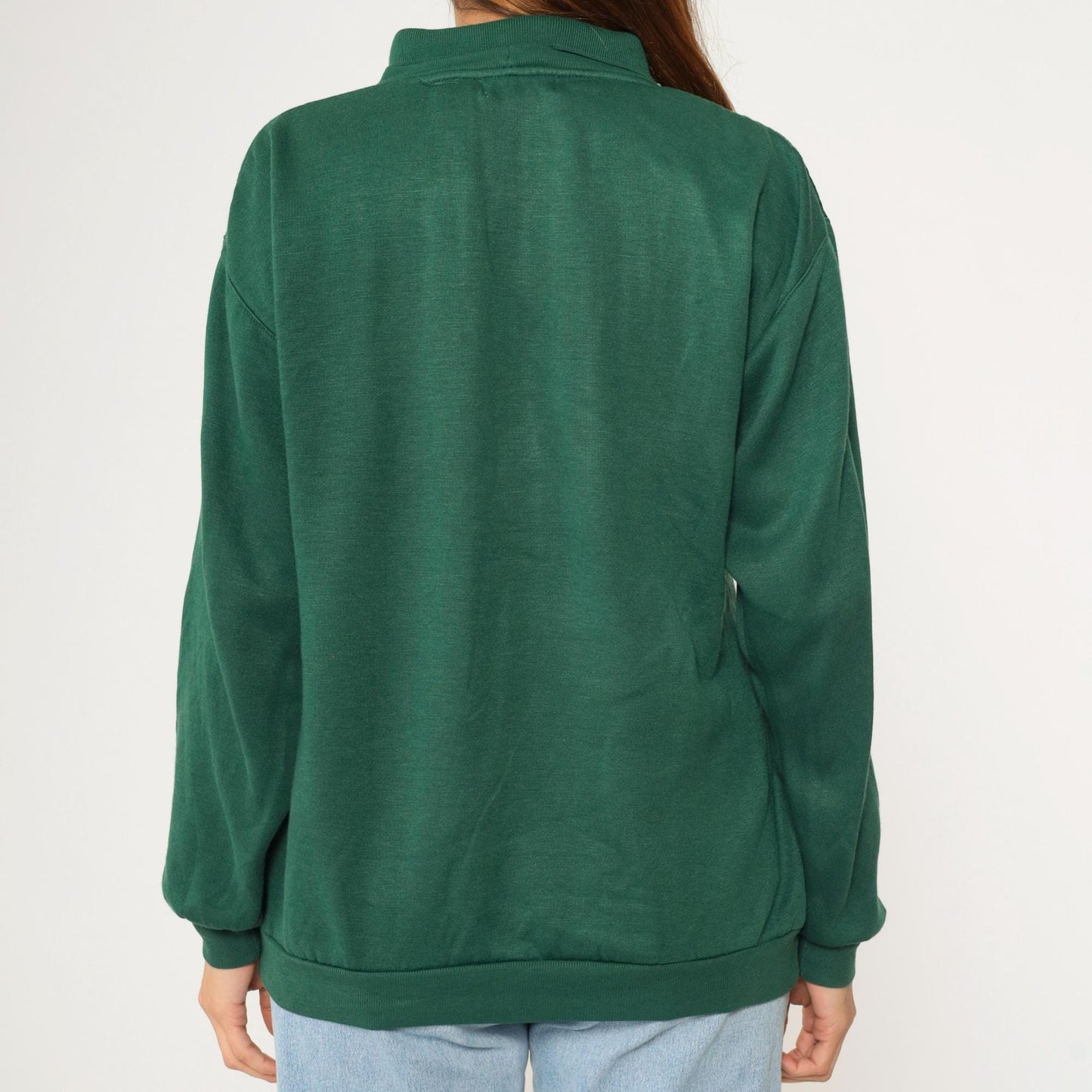 90s Duck Cattails Knit Sweatshirt Dark Green Collared Jumper Small S