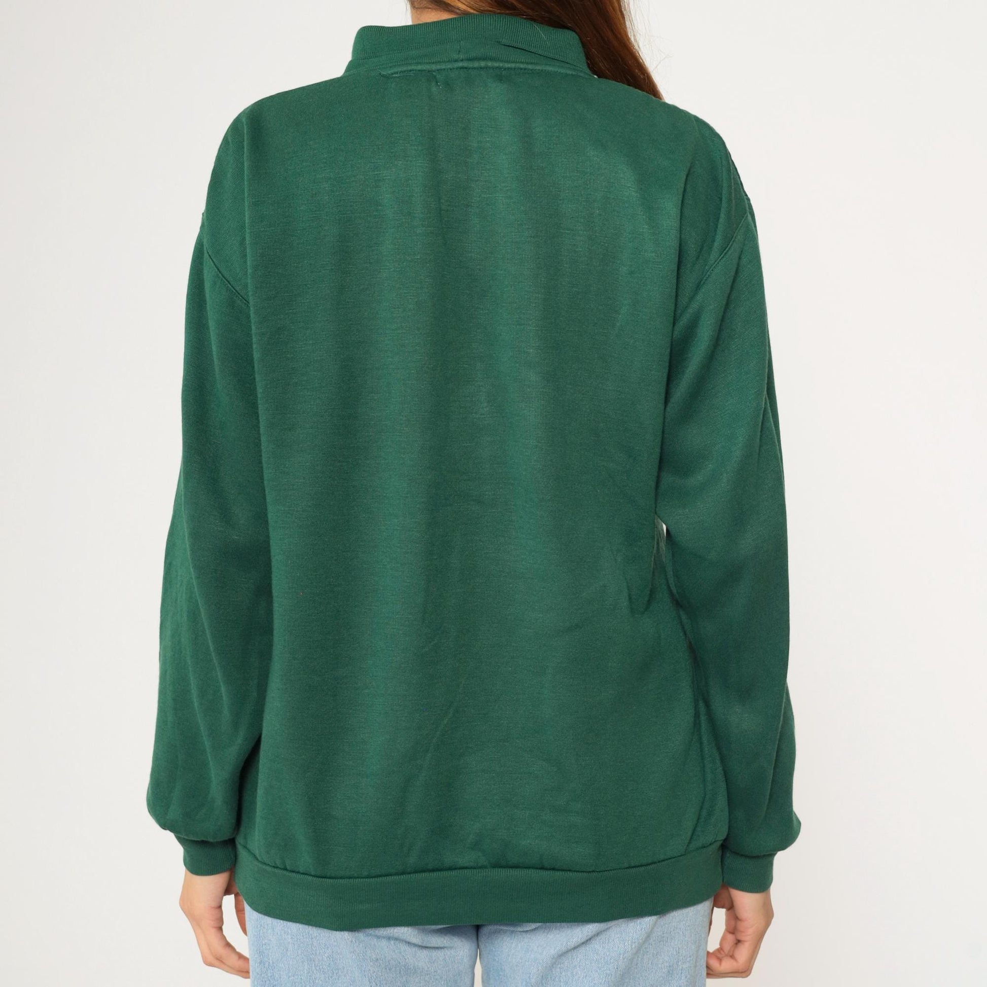 90s Duck Cattails Knit Sweatshirt Dark Green Collared Jumper Small S