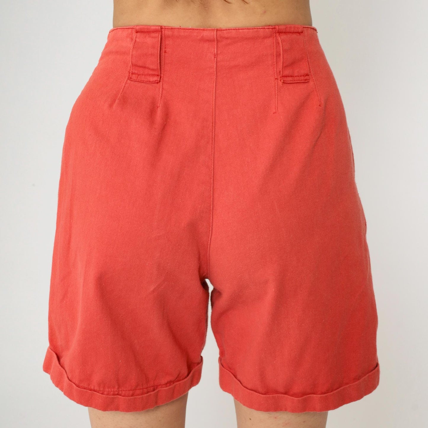 80s Points West Red Cotton Pleated Shorts High Waist Cuffed Small
