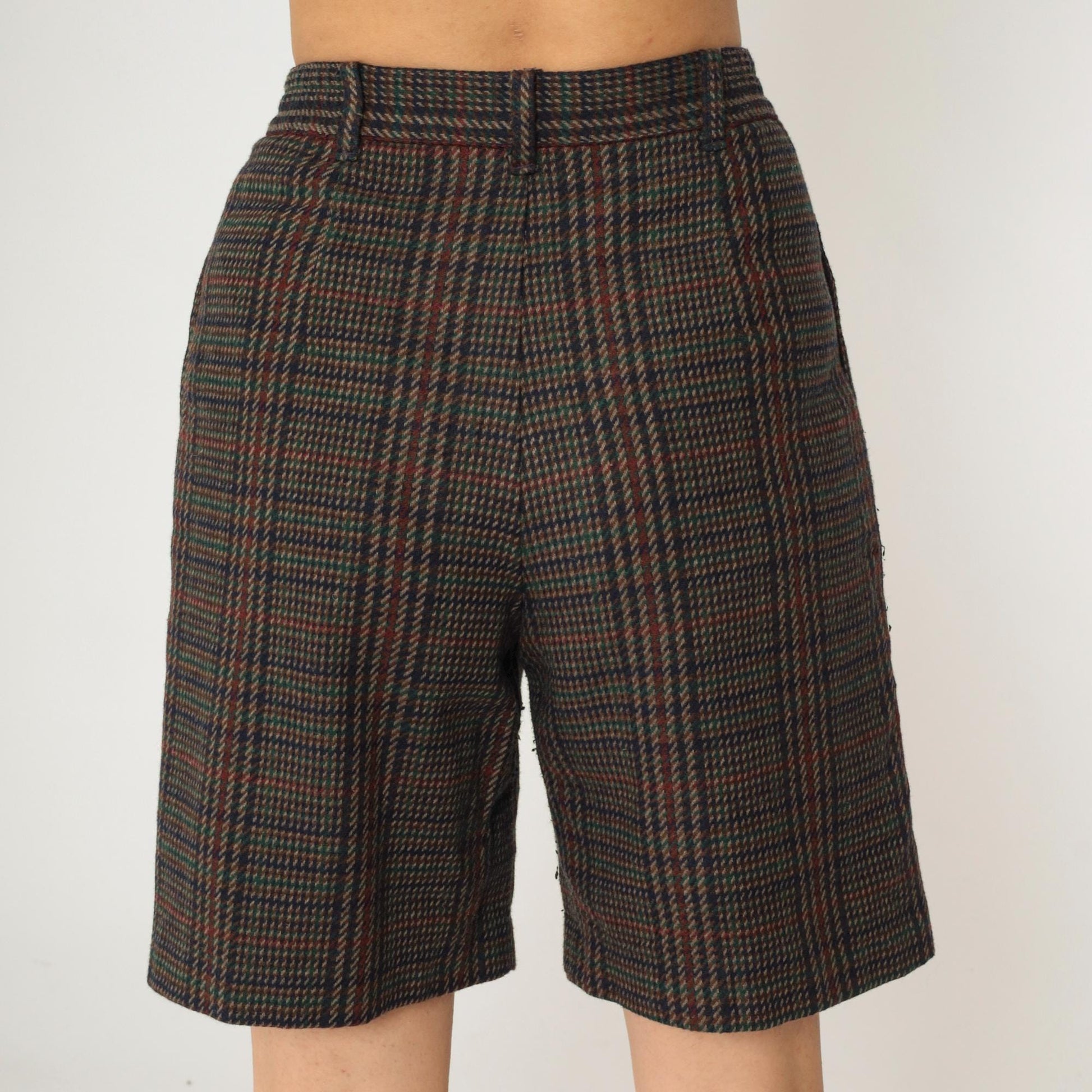 90s Sag Harbor Plaid Wool Shorts High Waisted Pleated Small S