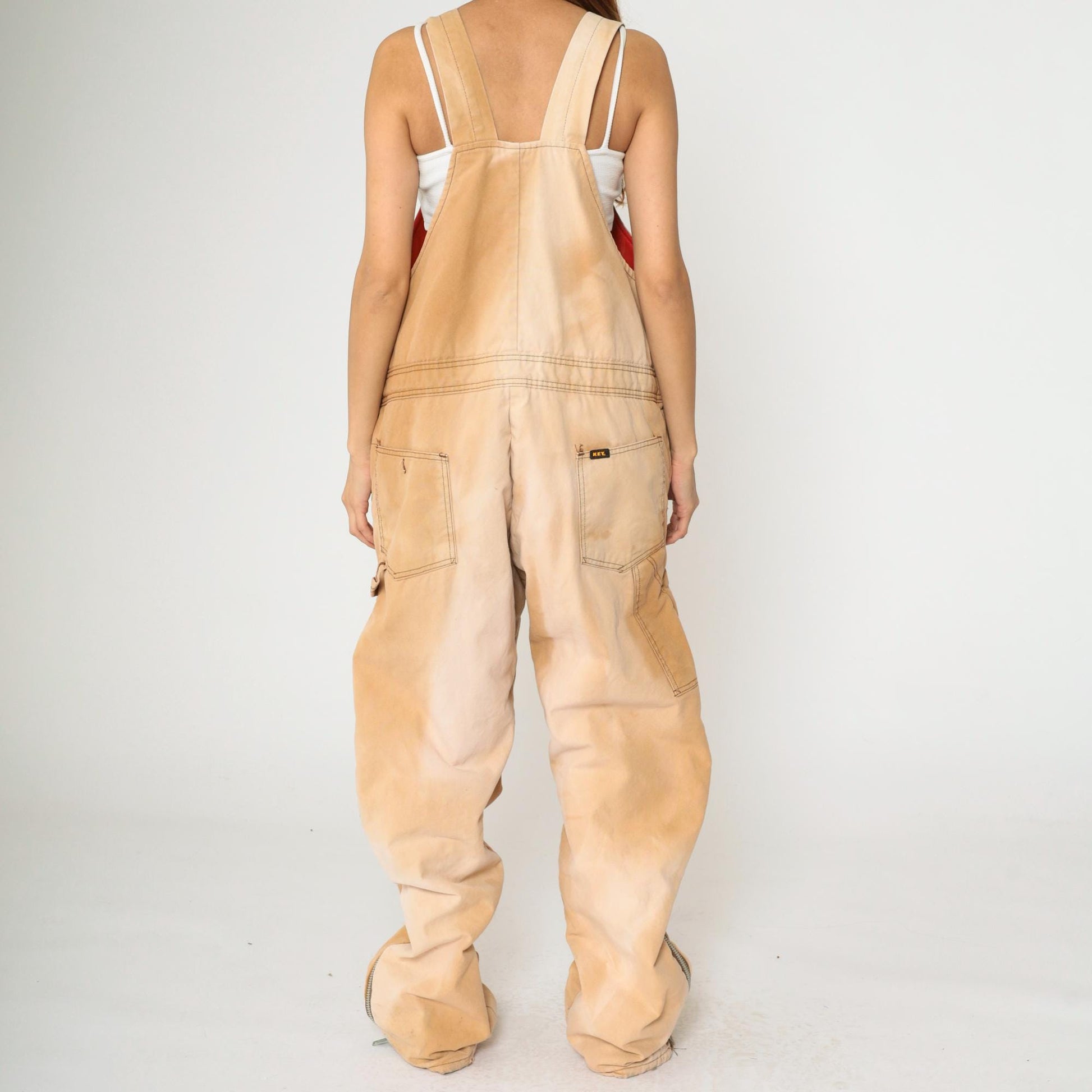 90s Key Imperial Canvas Workwear Overalls Tan Quilted Lining Extra Large