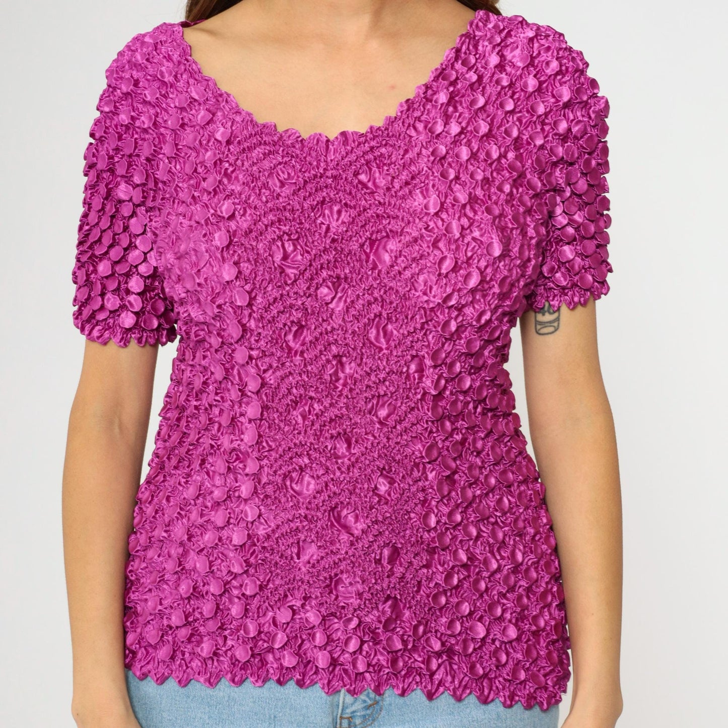Y2K Magenta Popcorn Textured Short Sleeve Top One Size