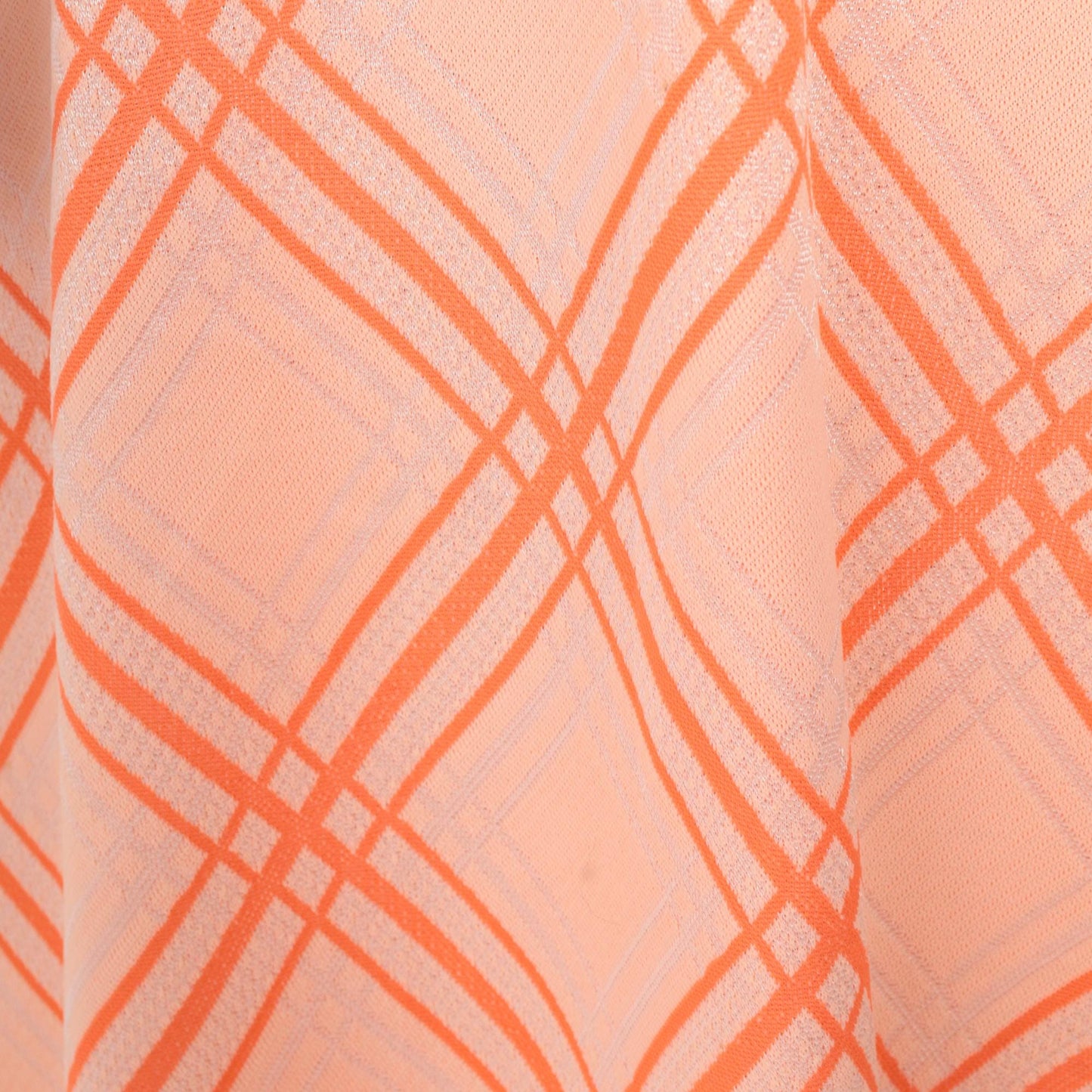 70s Peach Checkered Maxi Dress Button Up High Waist Long Sleeve Small