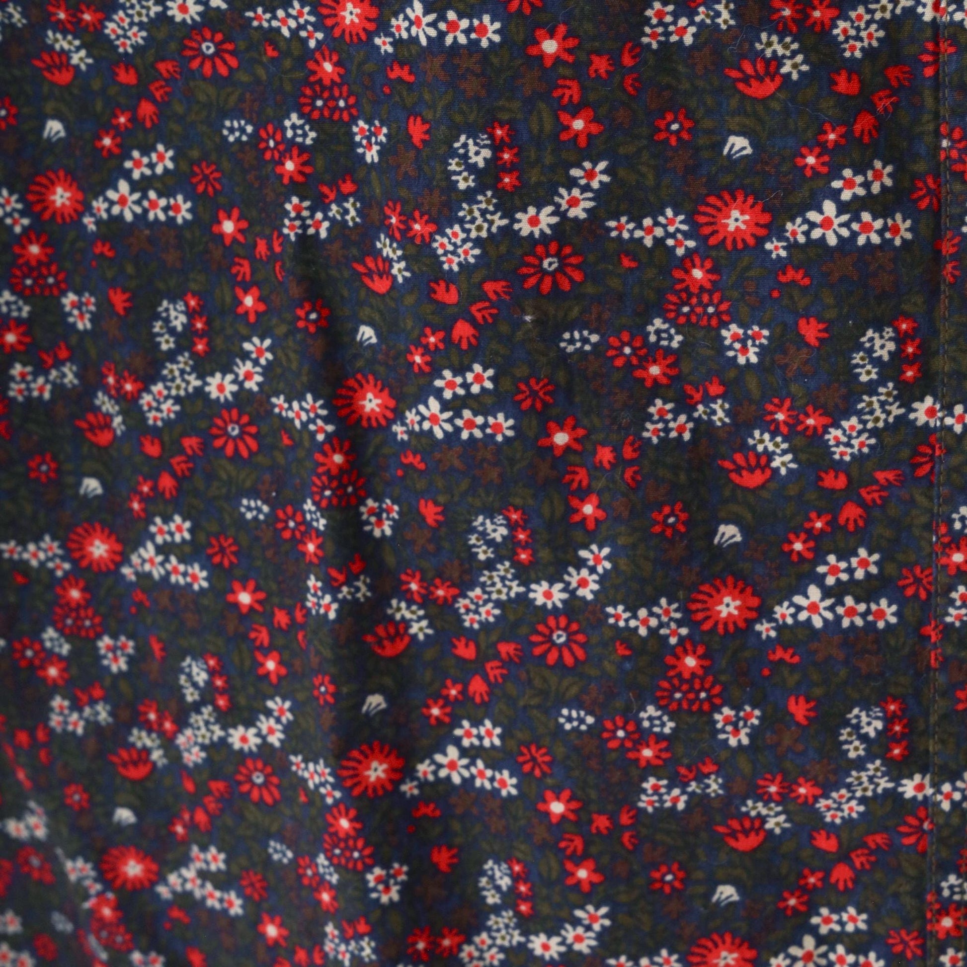 90s Floral Button-Up Blouse Red Green Blue Denim Collar Cotton Medium