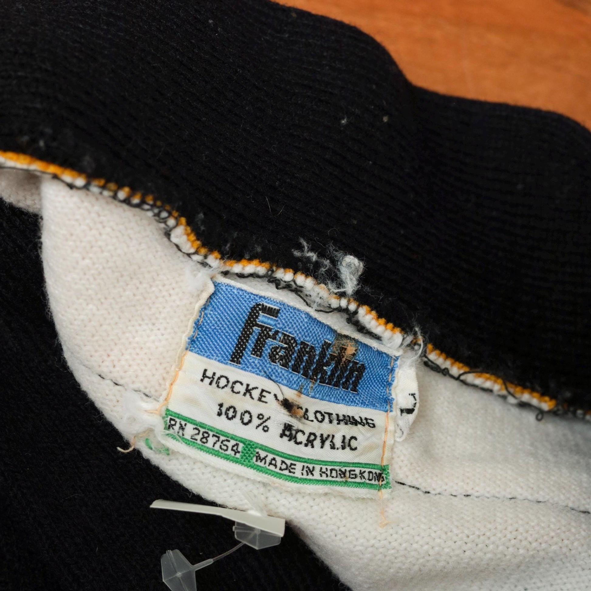 70s Franklin Hockey Jersey Sweater Black Gold Striped Lace-Up Large L