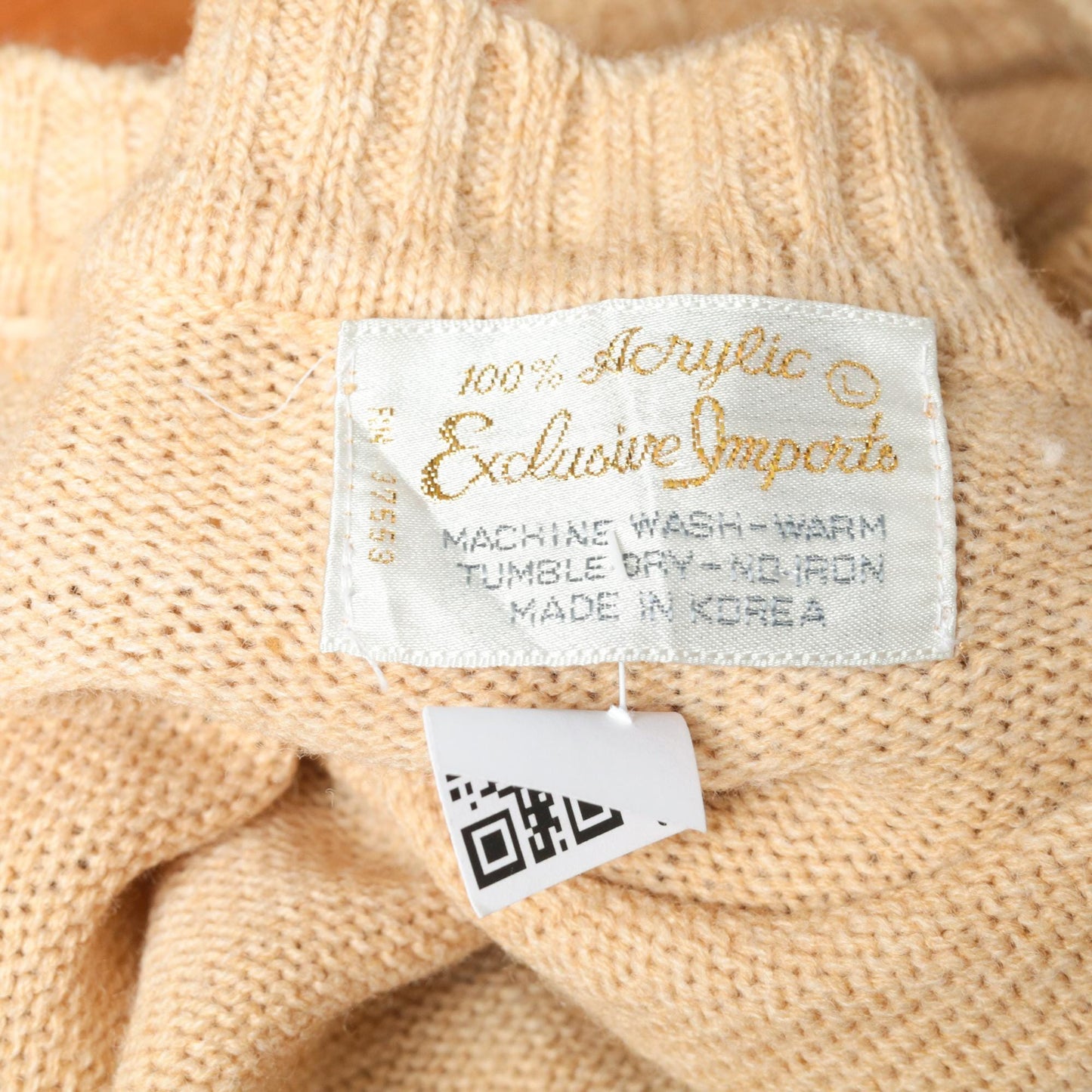 70s Tan Cable Knit Crewneck Pullover Sweater Small S