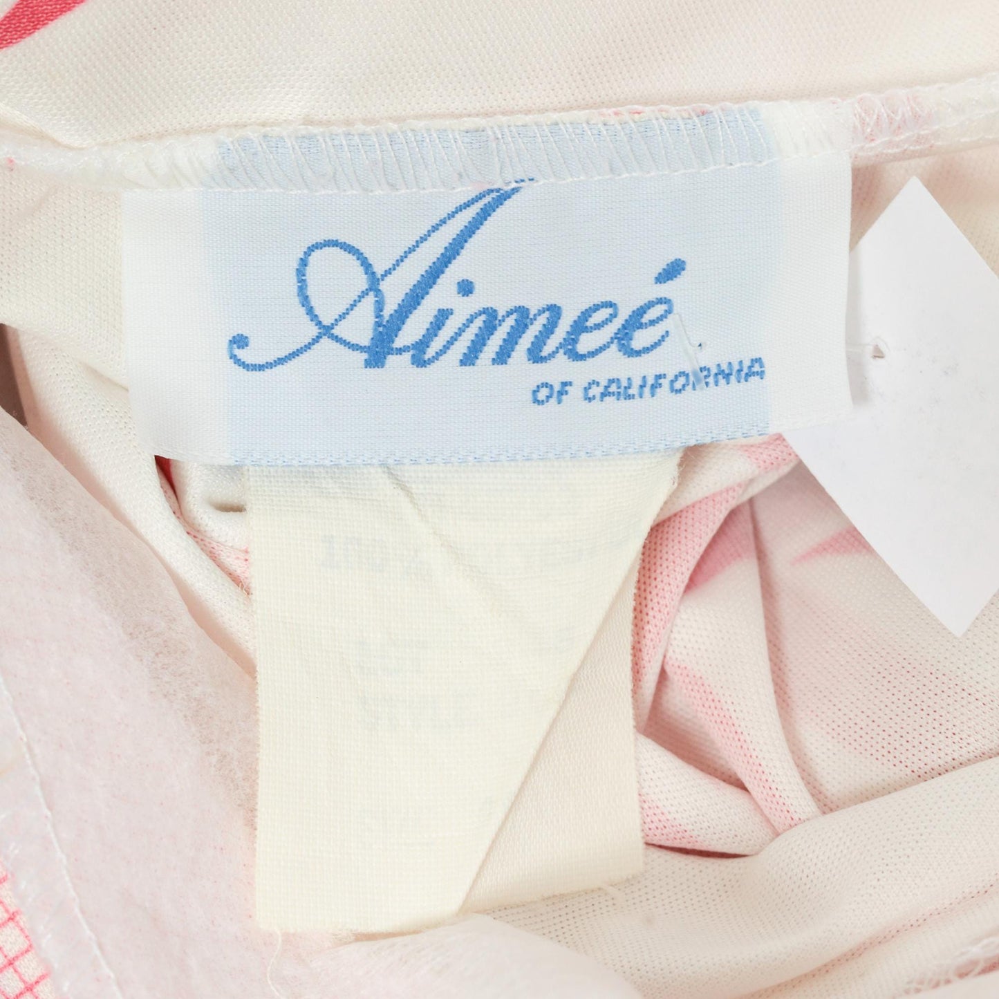 80s Aimee of California Hawaiian Shirt White Pink Tropical Print V-Neck Large L