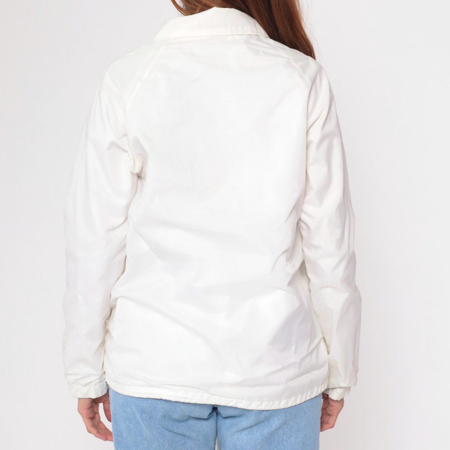 80s White Nylon Windbreaker Jacket Snap Raglan Sleeve Medium