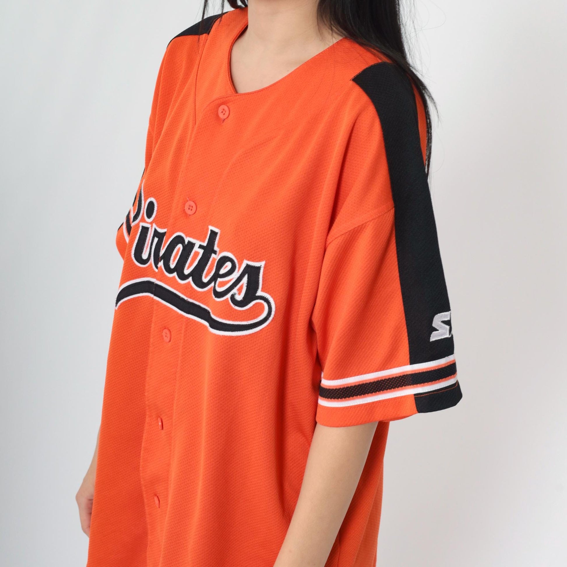 90s Starter Pittsburgh Pirates Orange Button-Up Jersey Large L