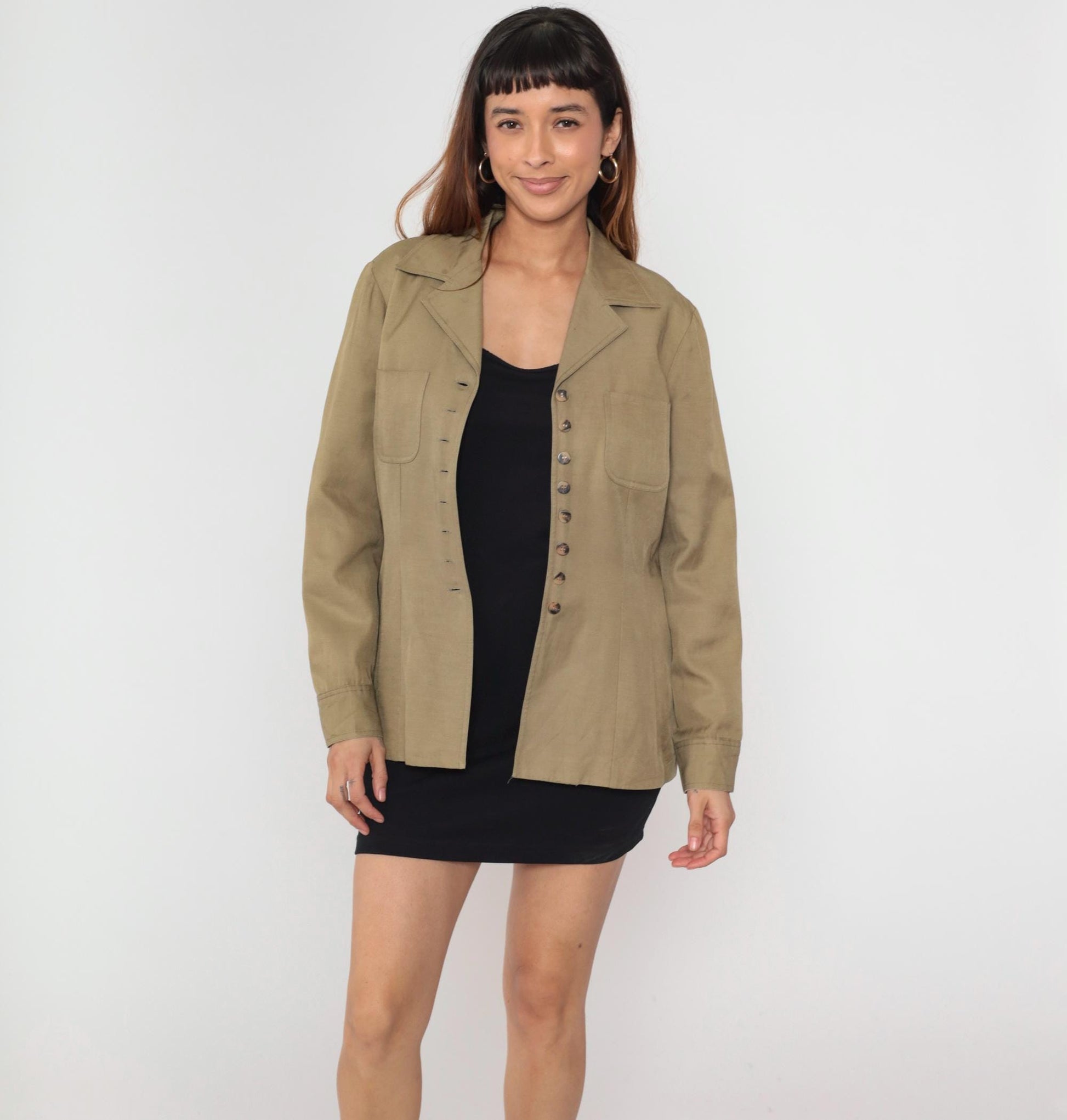 90s Liz Claiborne Tan Utility Blazer Button-Up Jacket Medium M