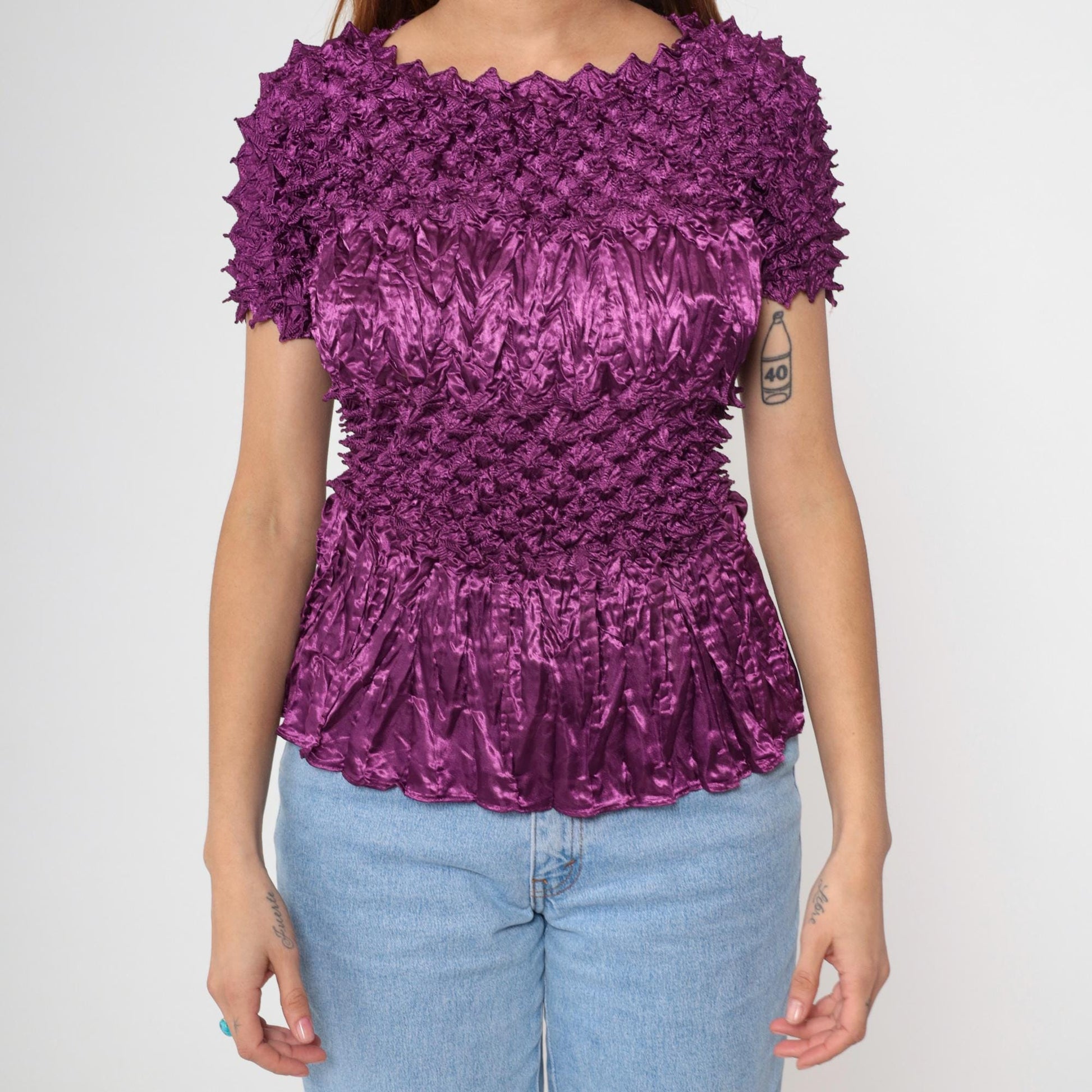 Y2K Purple Popcorn Textured Short Sleeve Top Small