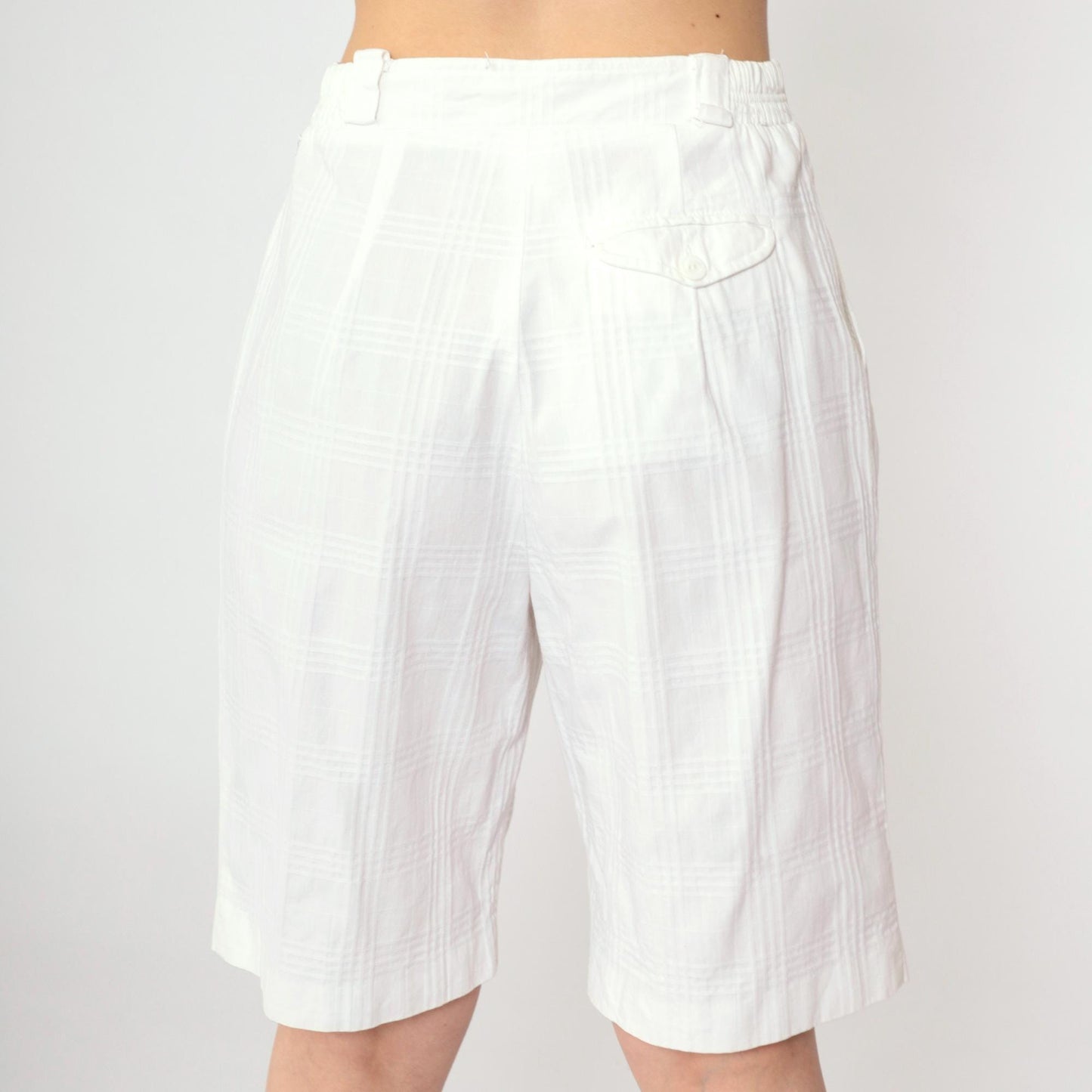 80s Lily's of Beverly Hills White Checkered Shorts Pleated High Waist Small