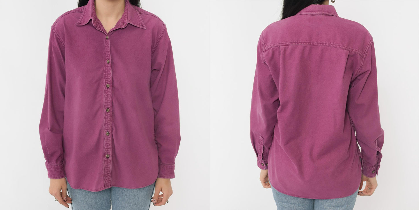 90s L.L. Bean Chamois Cloth Button-Up Shirt Purple Cotton Small S
