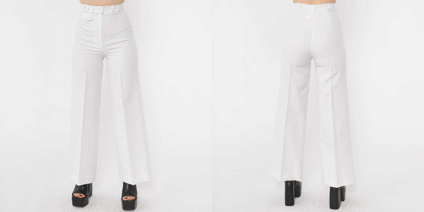 70s College Town White Bell Bottom Pants High Waist Crease Extra Small