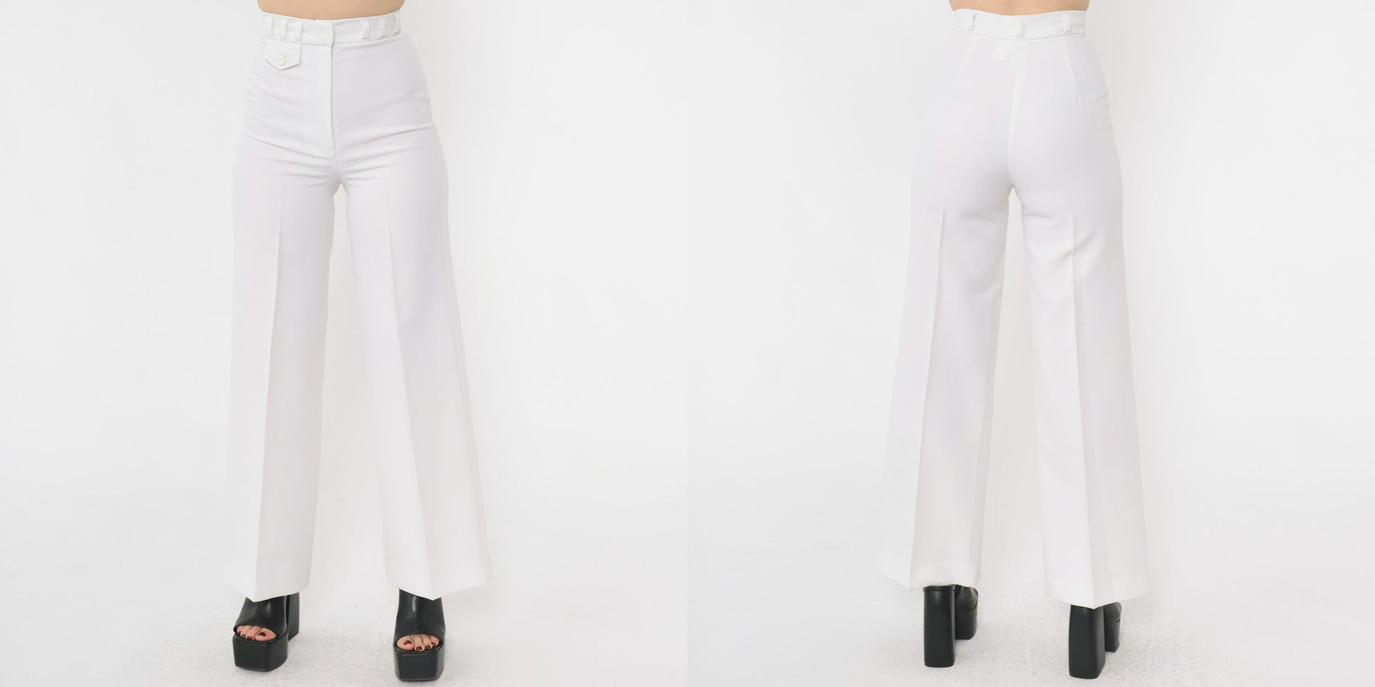 70s College Town White Bell Bottom Pants High Waist Crease Extra Small