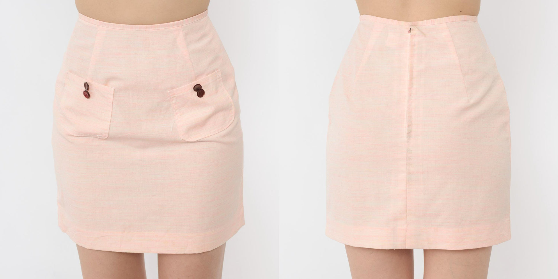 60s Pink Mini Skirt High Waist Mod Pencil Cut Pockets Extra Small