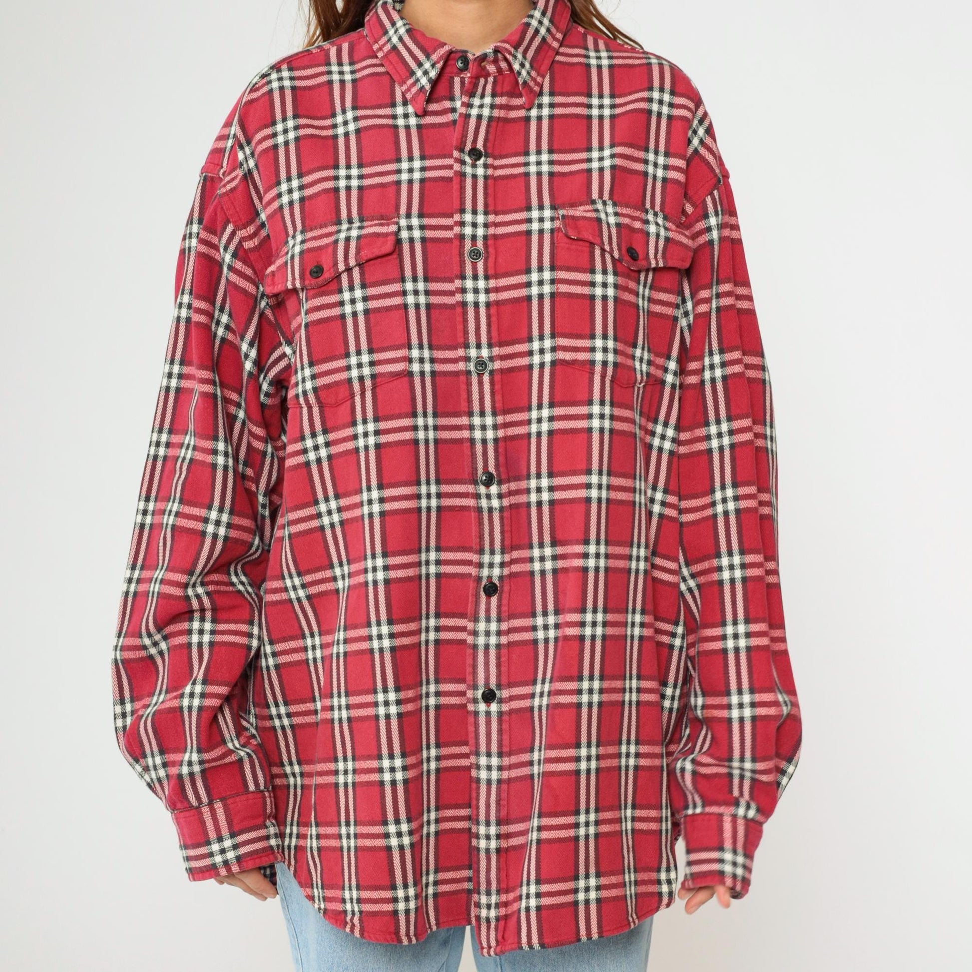 Gap Y2K Plaid Button Up Shirt Red Black Checkered Flannel Extra Large XL